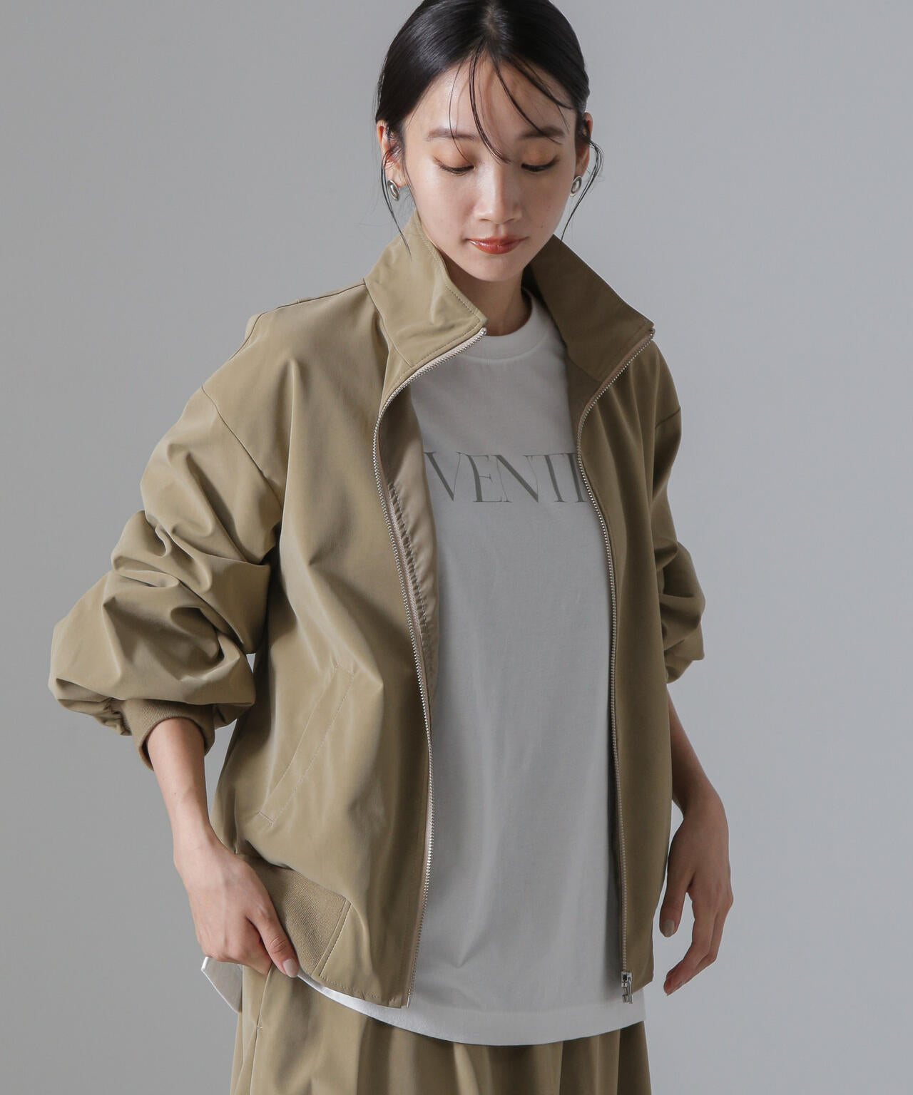 ピーチフェイクレザースタンドカラーブルゾン(セットアップ可) 6734216306