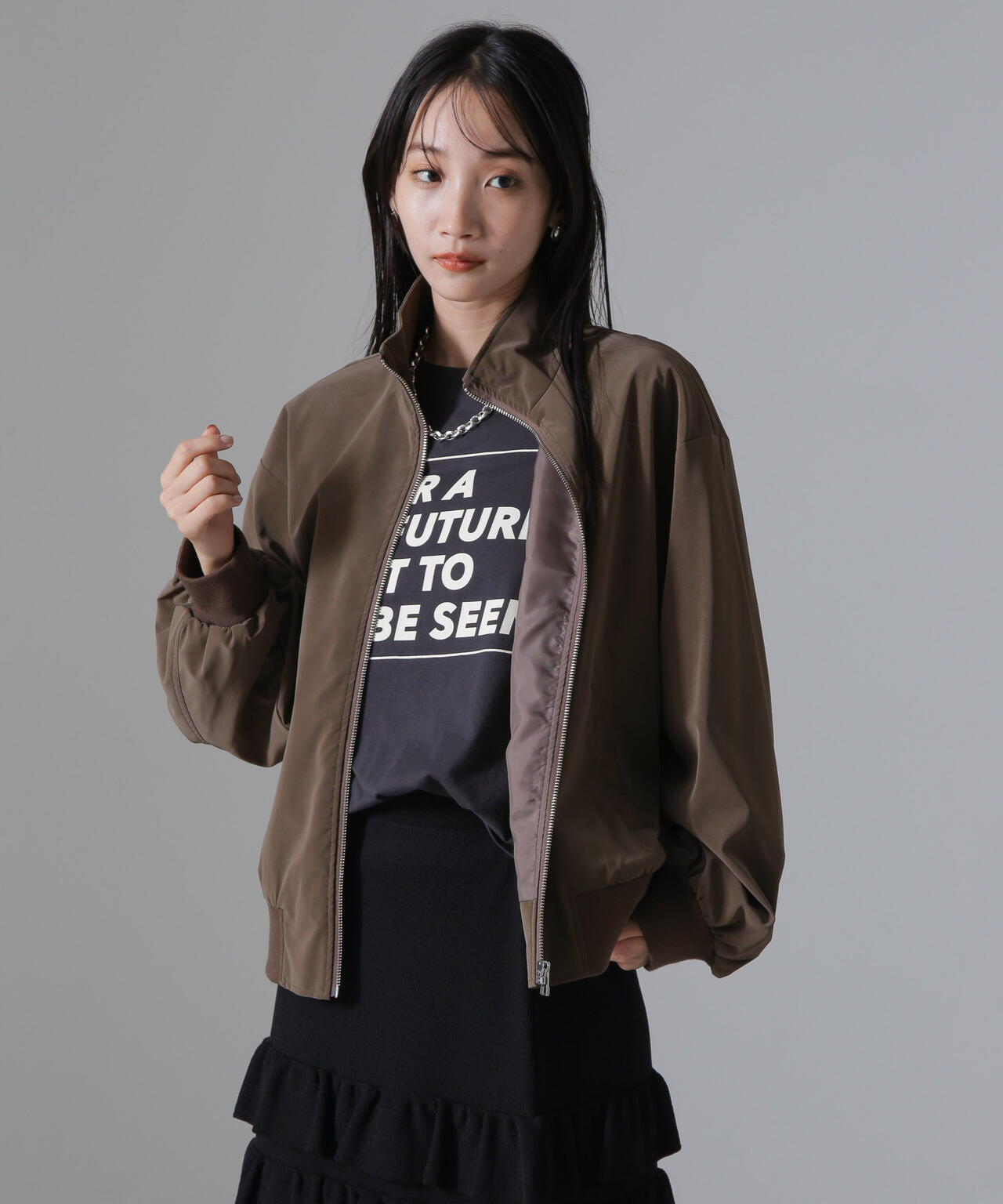 ピーチフェイクレザースタンドカラーブルゾン(セットアップ可) 6734216306