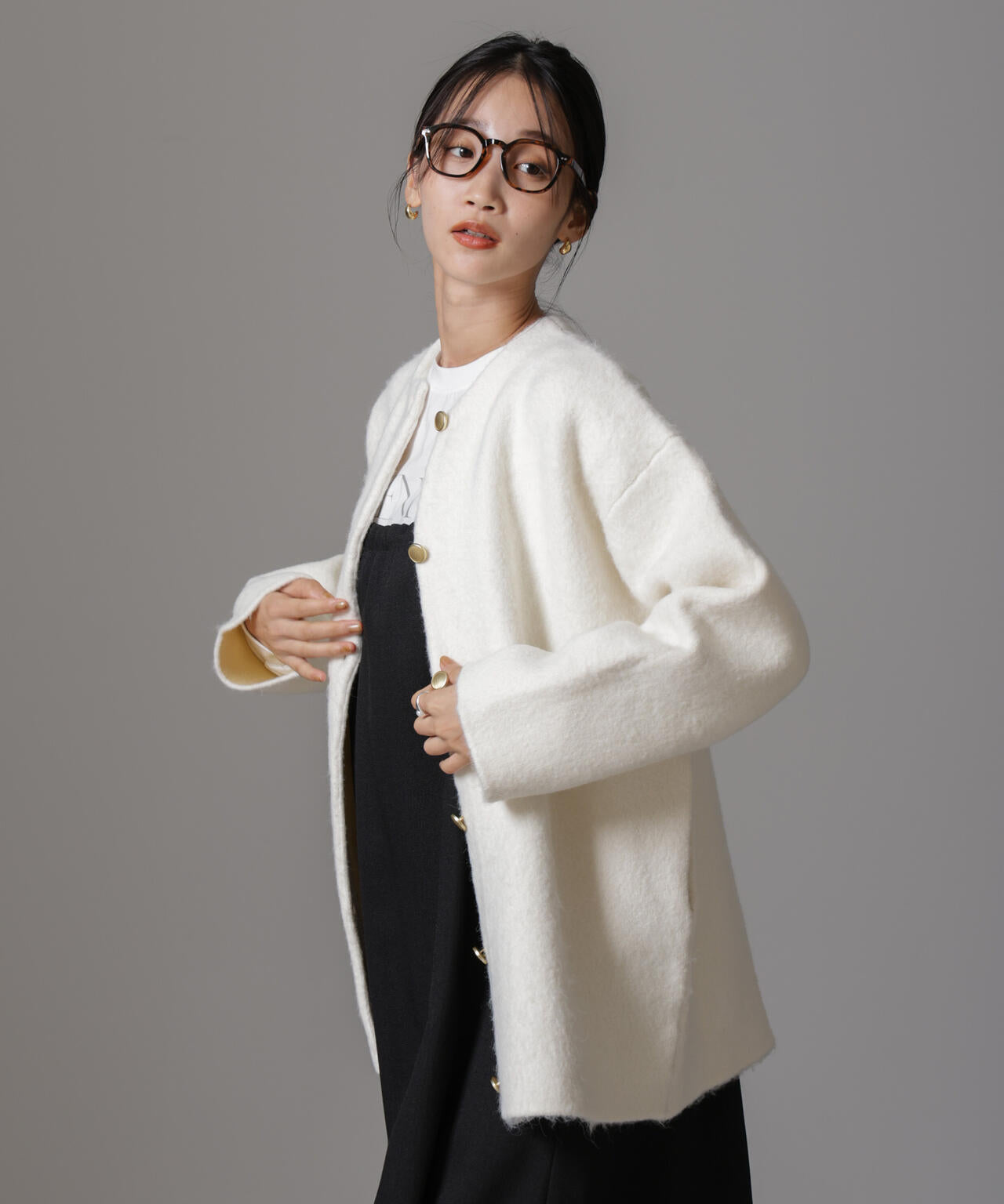 配色起毛ニットジャケット 6734216307