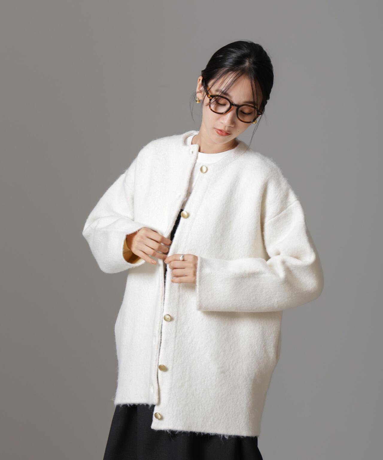 配色起毛ニットジャケット 6734216307