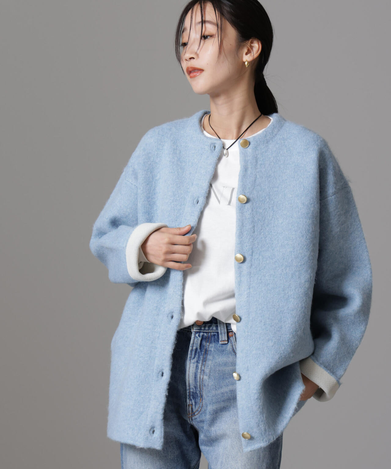 配色起毛ニットジャケット 6734216307