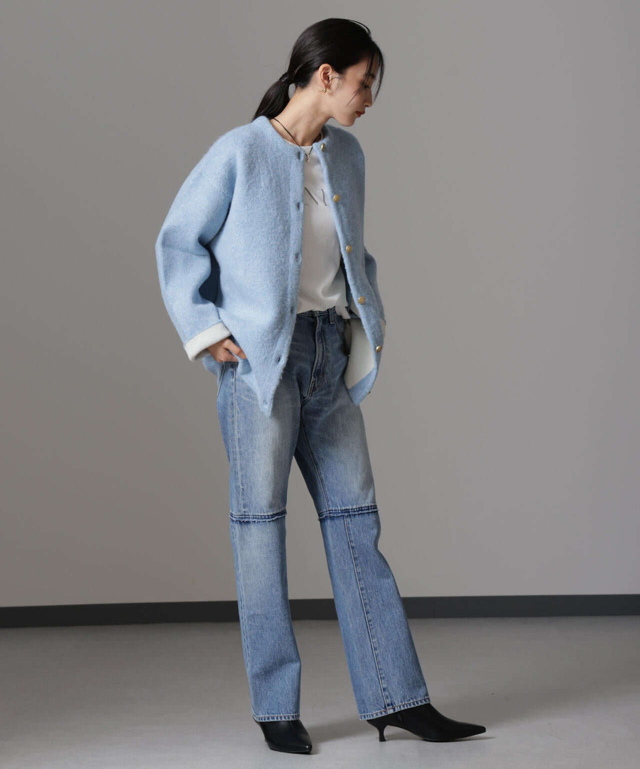 配色起毛ニットジャケット 6734216307