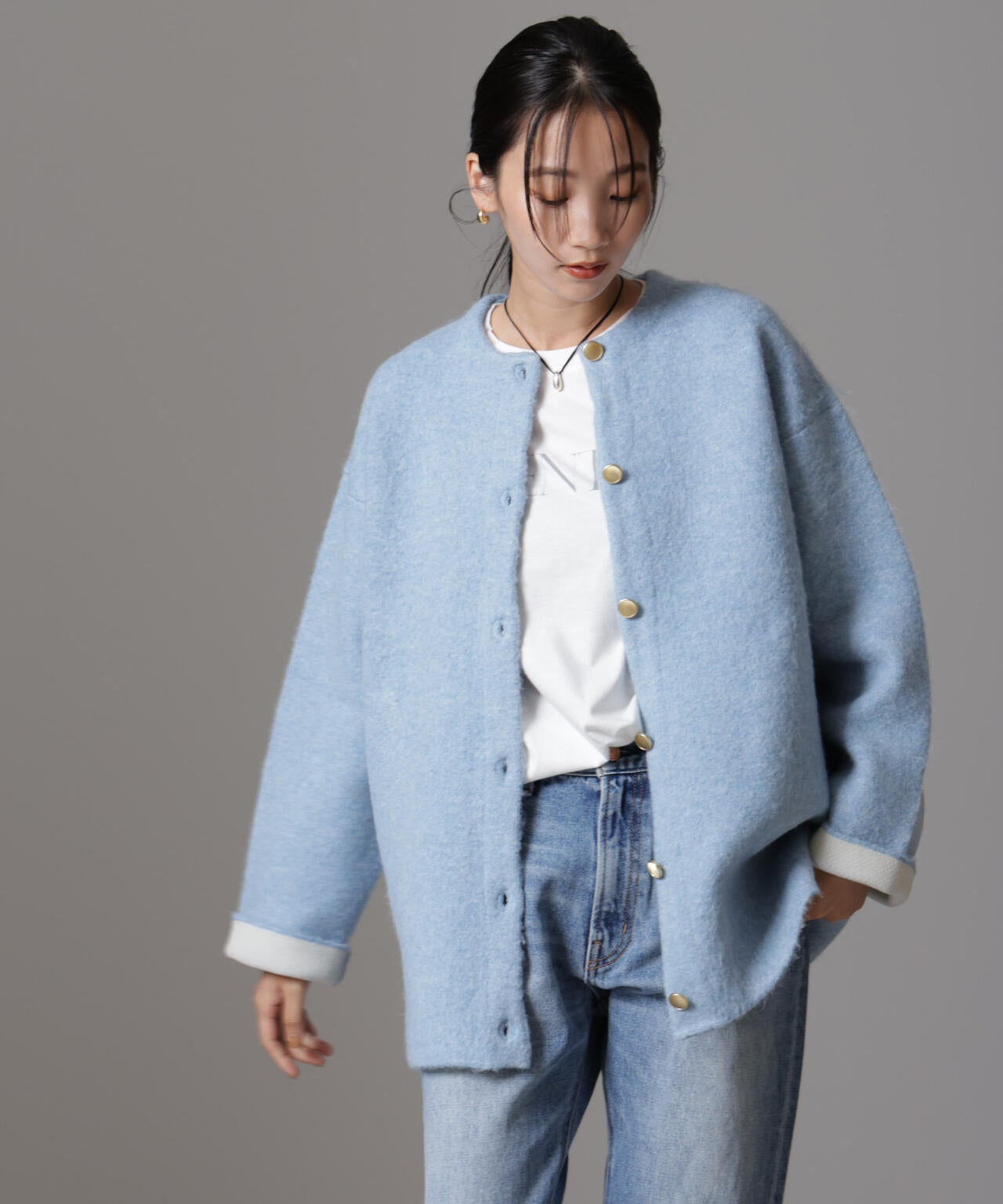 配色起毛ニットジャケット 6734216307