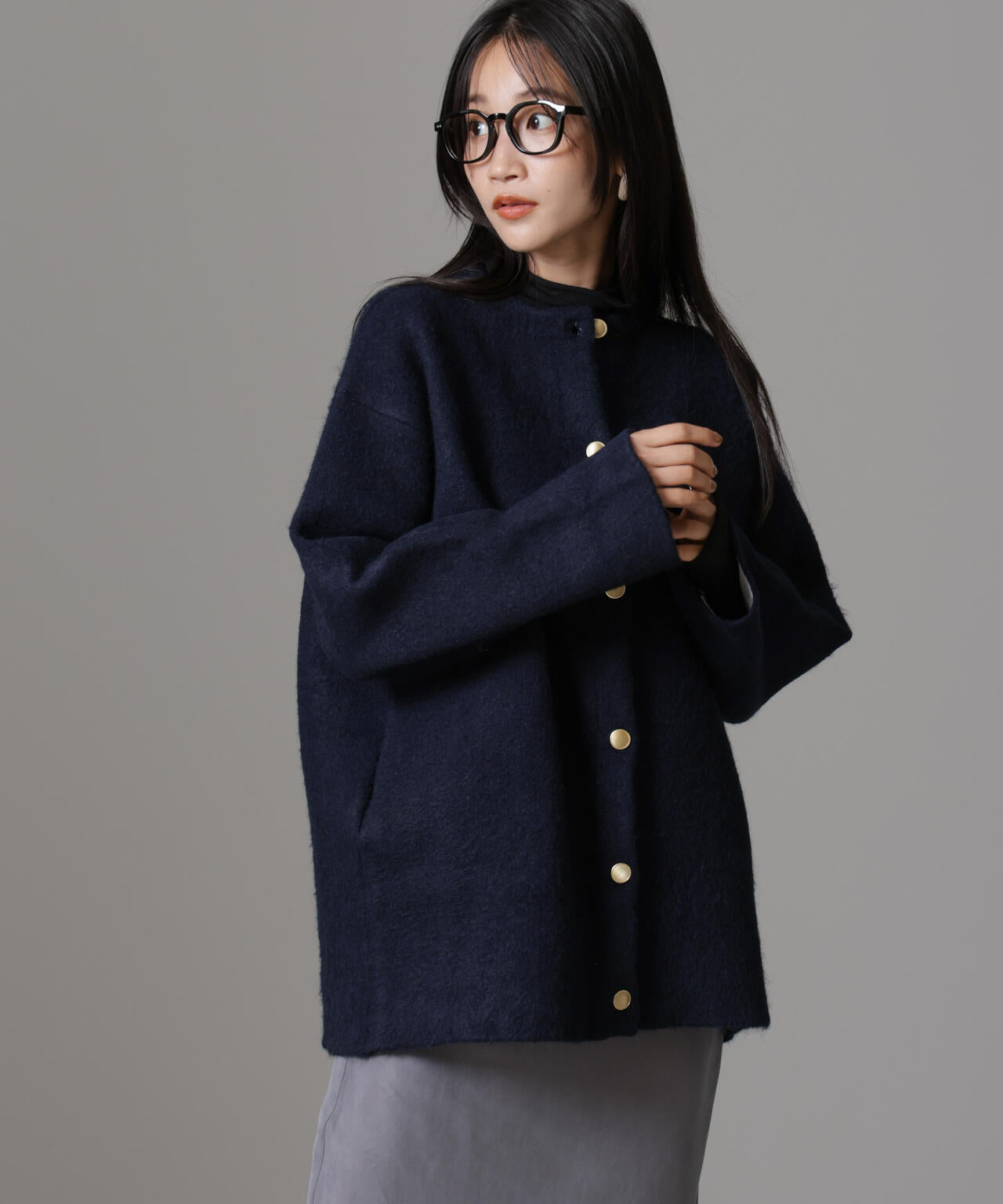 配色起毛ニットジャケット 6734216307