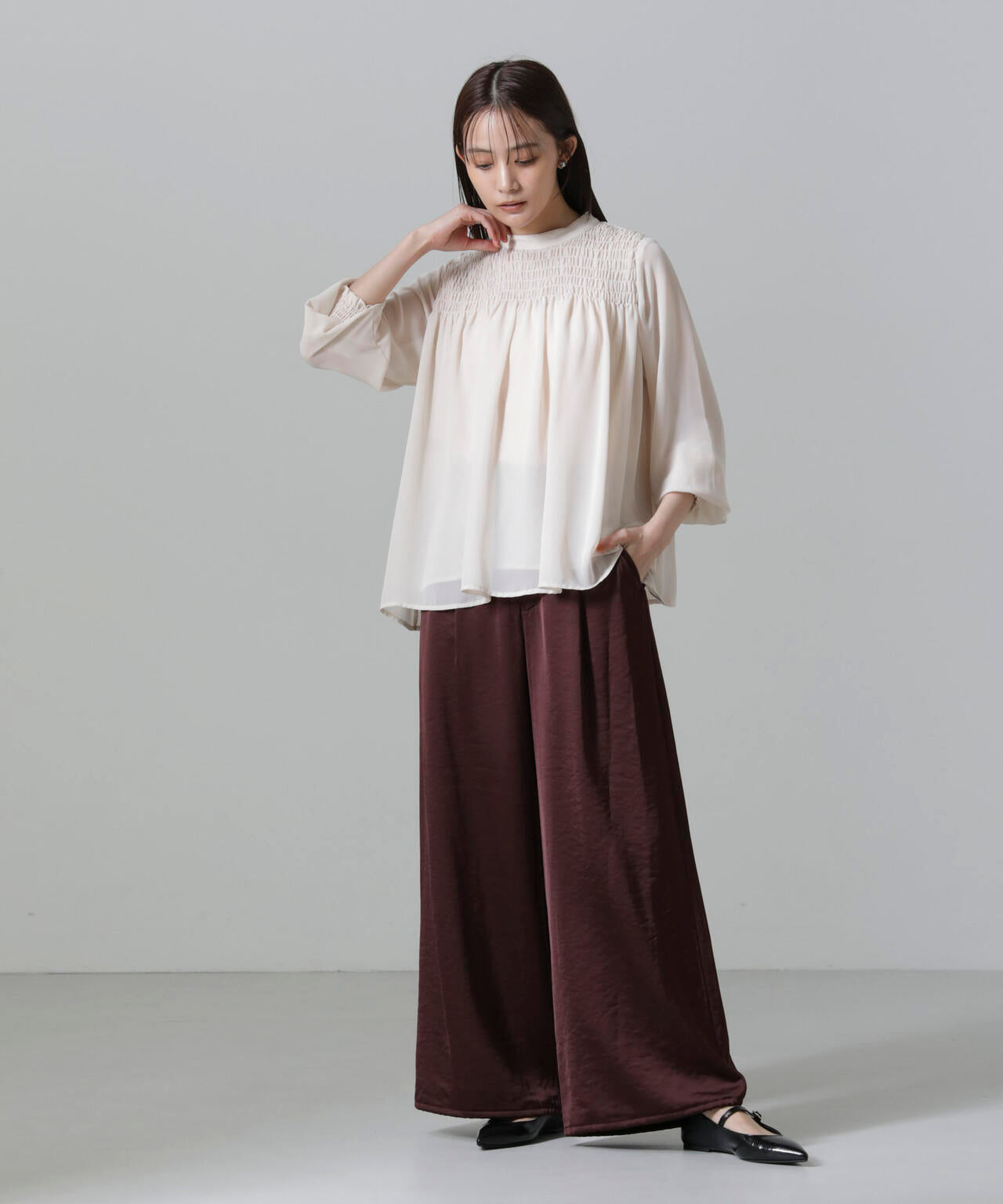 フロントシャーリングブラウス 6734220306