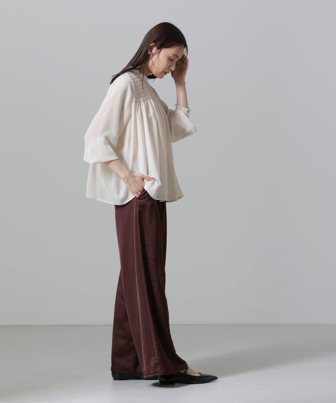 フロントシャーリングブラウス 6734220306