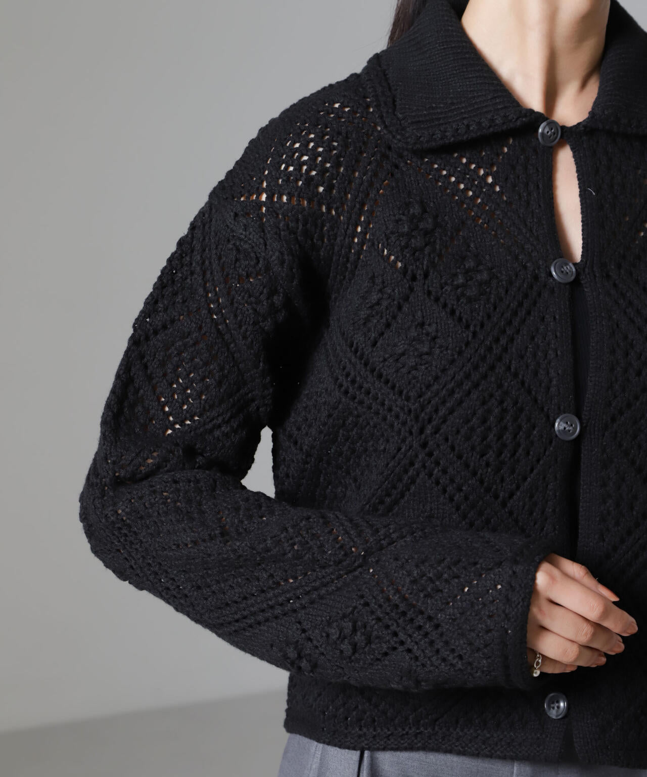 クロシェ風ニットカーディガン 6734222302