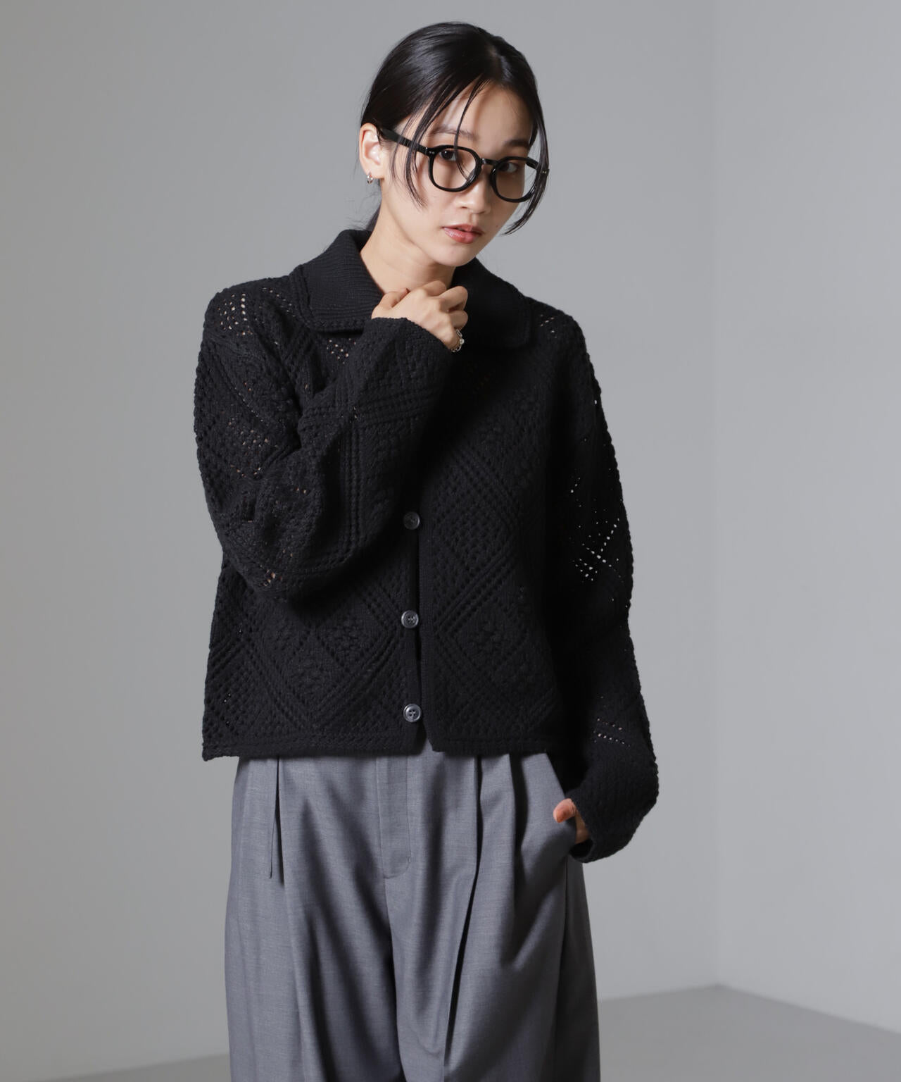 クロシェ風ニットカーディガン 6734222302