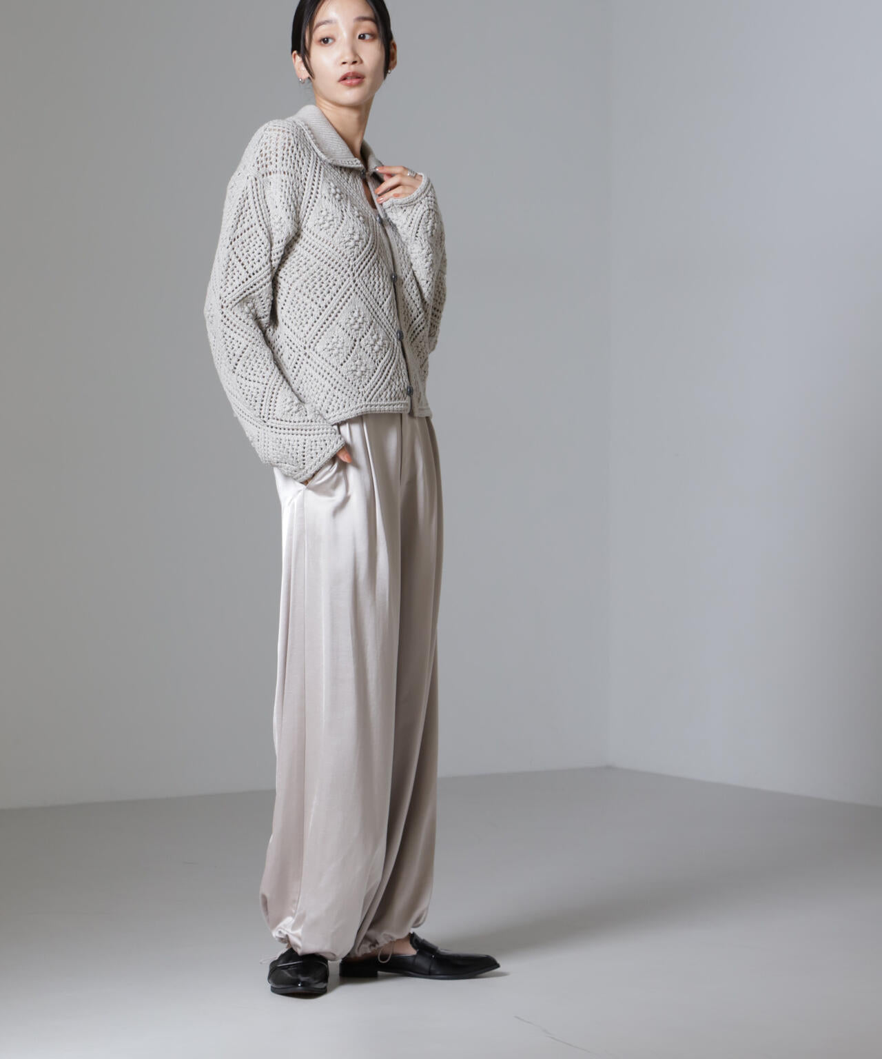 クロシェ風ニットカーディガン 6734222302