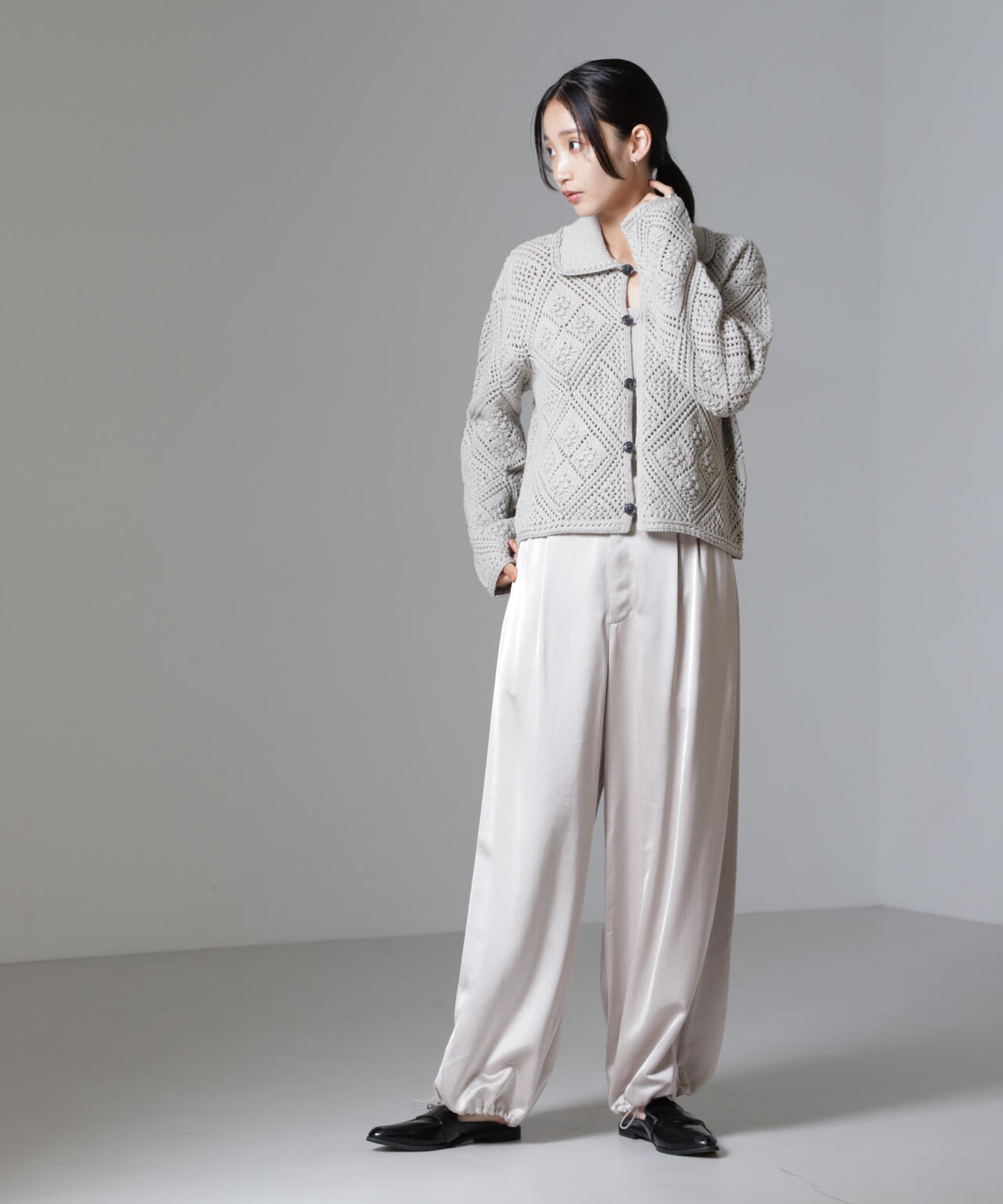 クロシェ風ニットカーディガン 6734222302