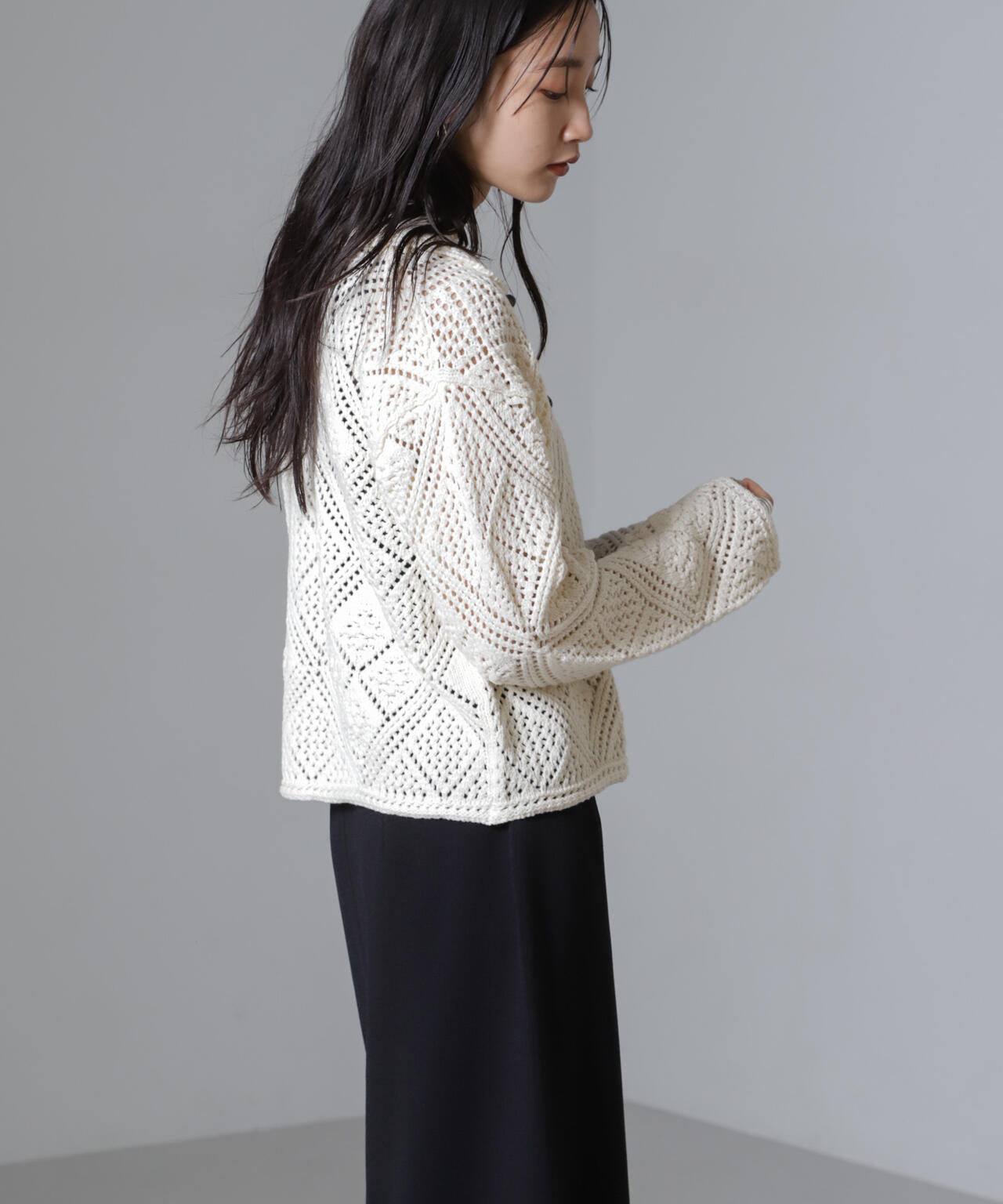 クロシェ風ニットカーディガン 6734222302