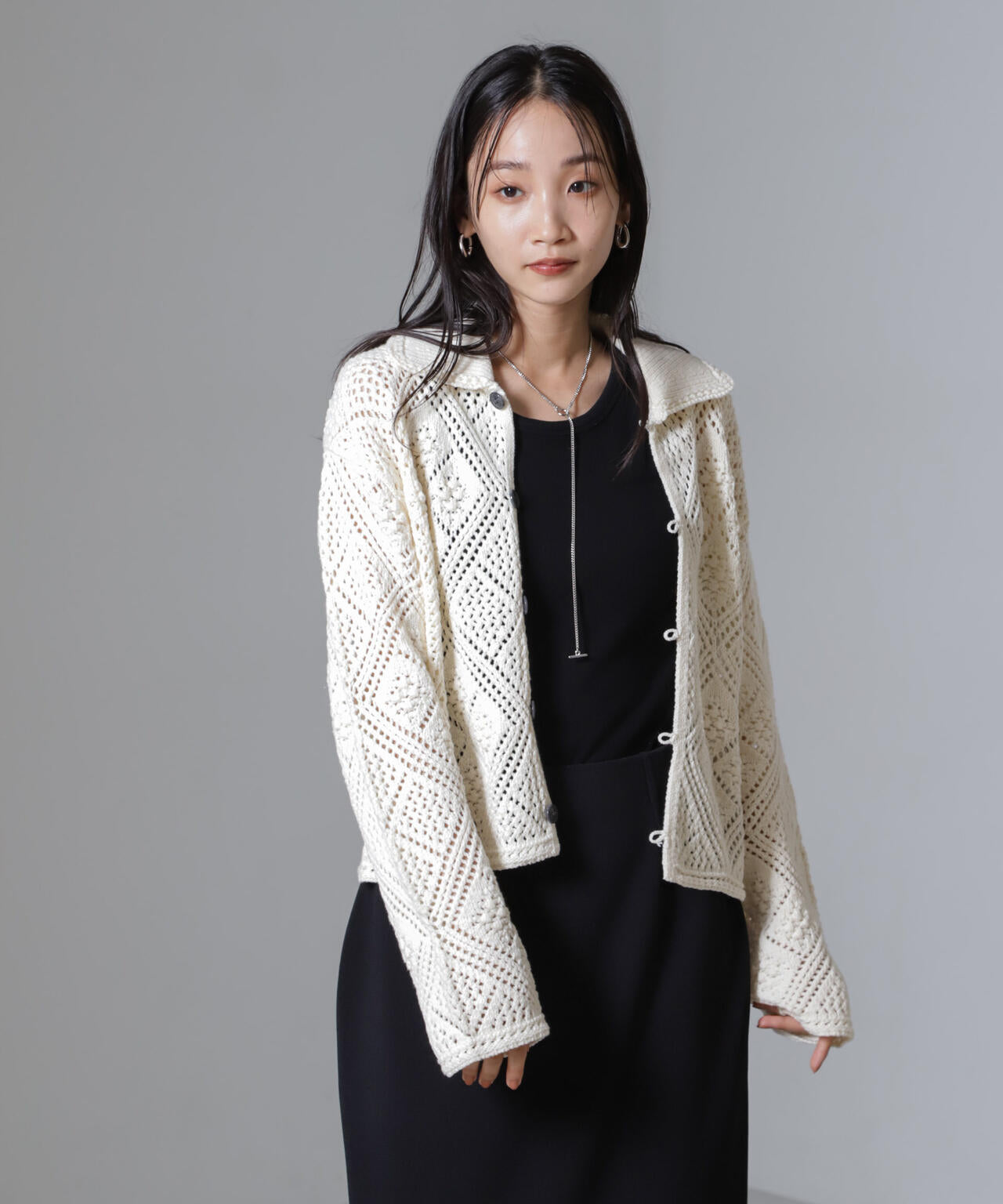 クロシェ風ニットカーディガン 6734222302