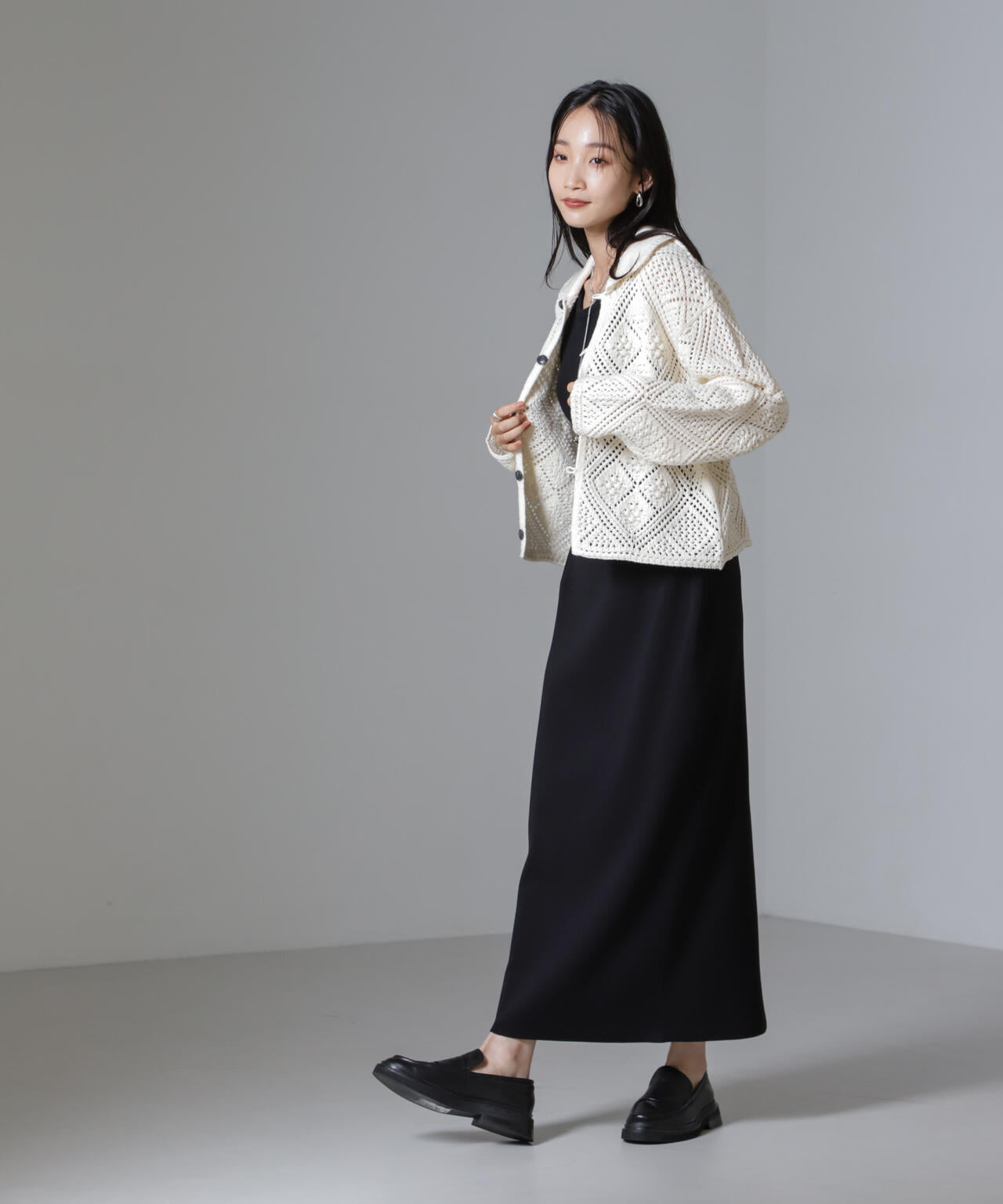 クロシェ風ニットカーディガン 6734222302