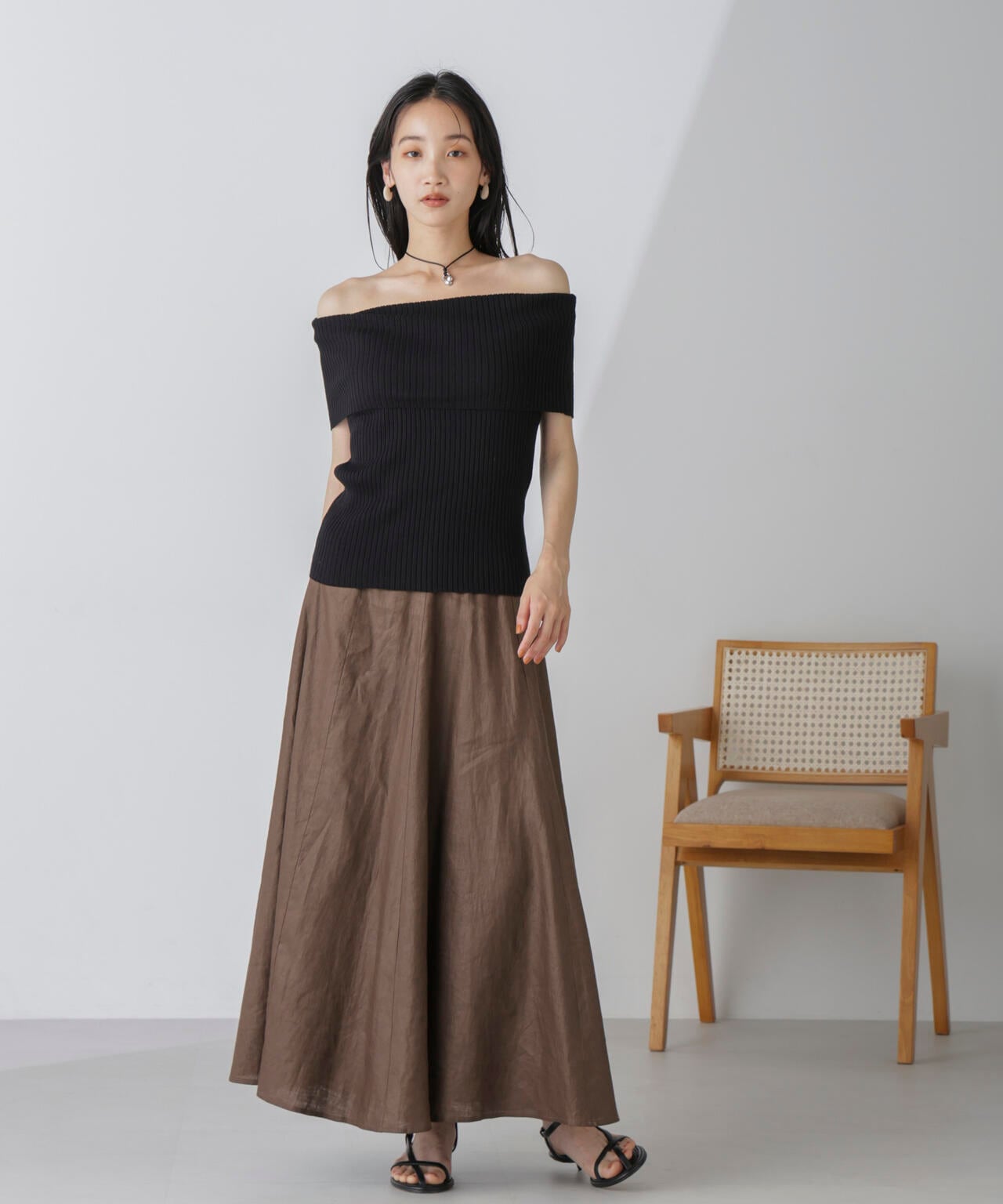 オフショルダーリブニットトップス 6734222305