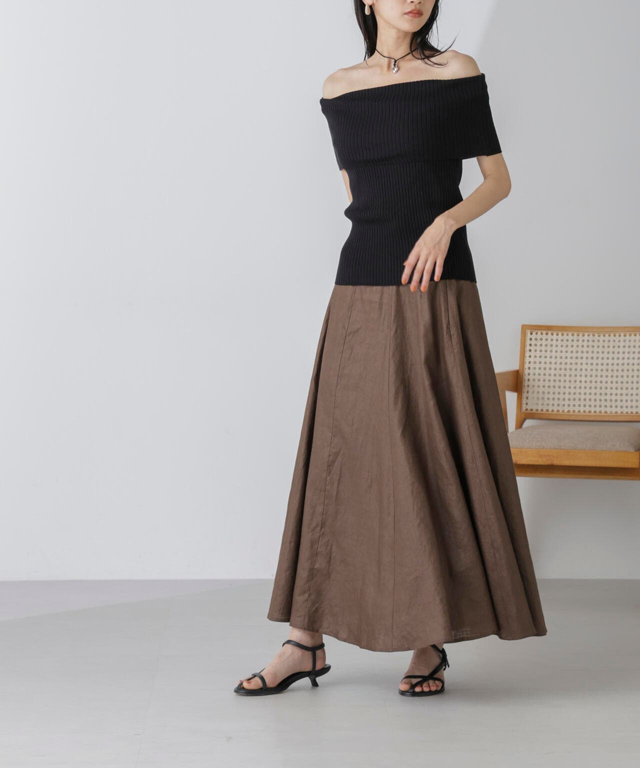 オフショルダーリブニットトップス 6734222305