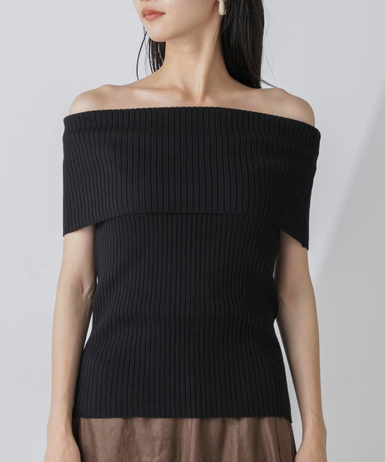 オフショルダーリブニットトップス 6734222305