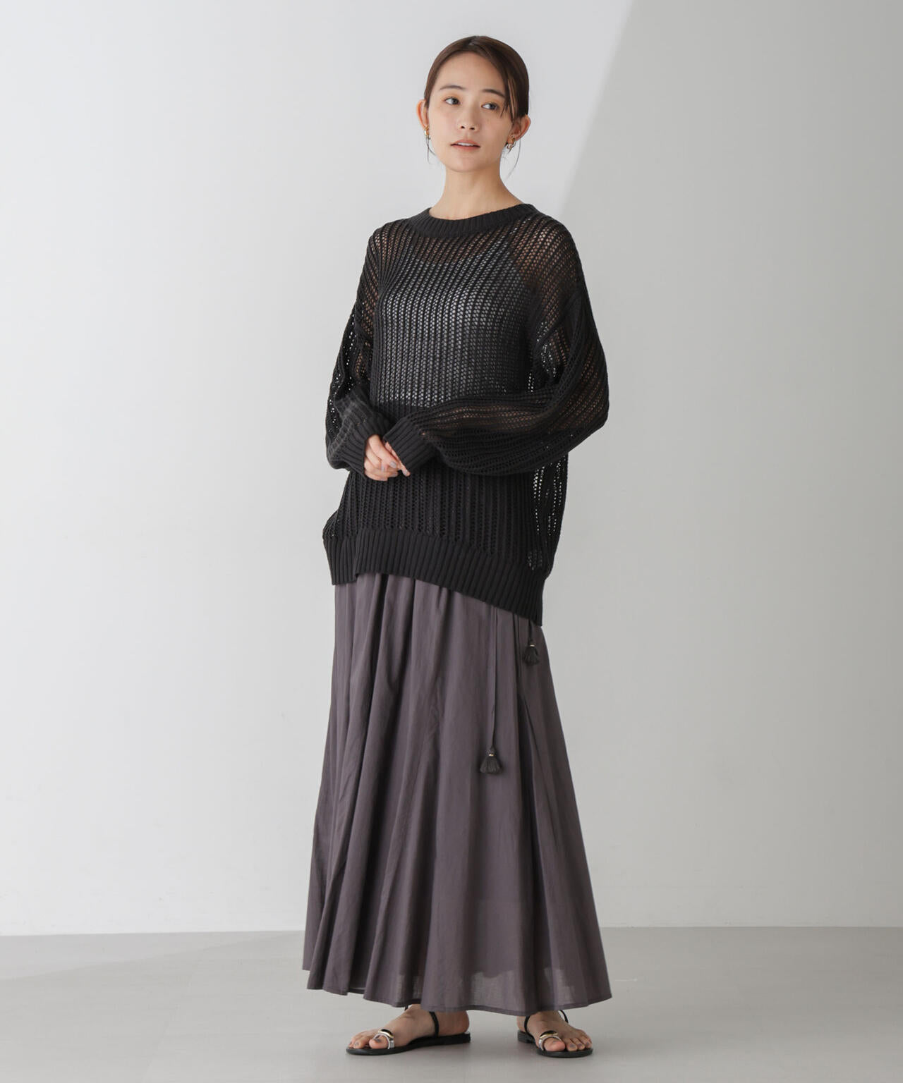 ワイドルーズメッシュニットトップス 6734222313