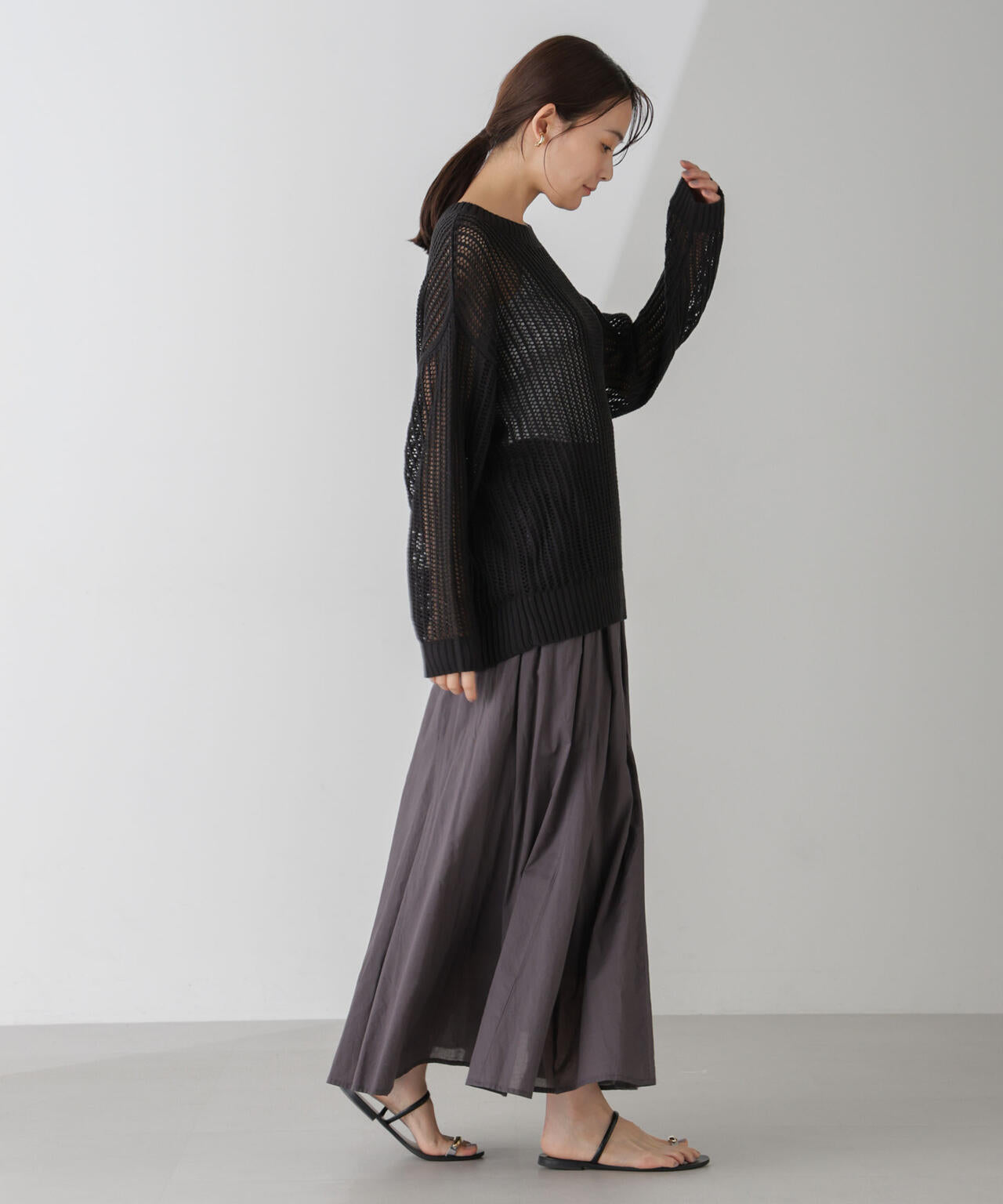 ワイドルーズメッシュニットトップス 6734222313