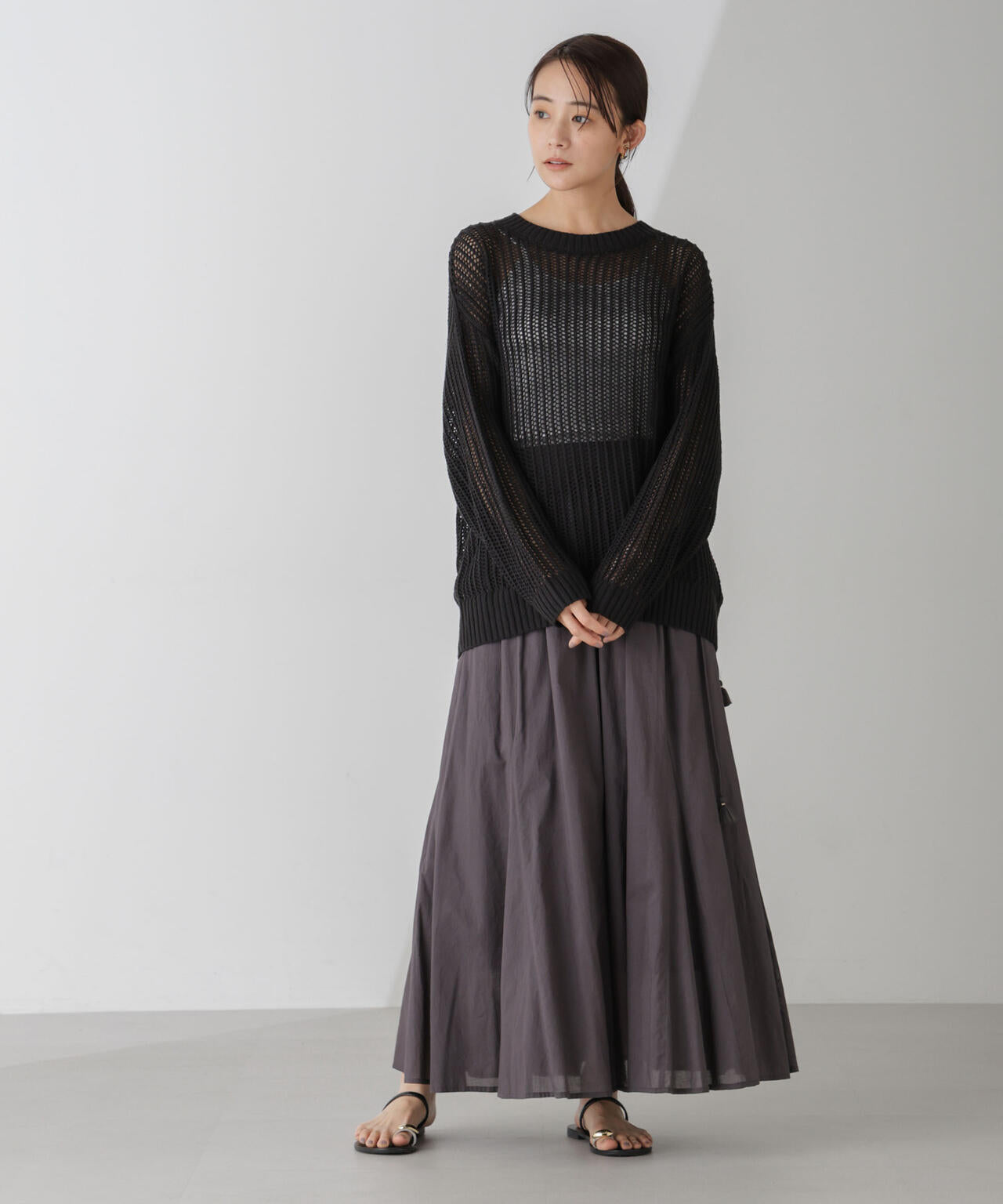 ワイドルーズメッシュニットトップス 6734222313