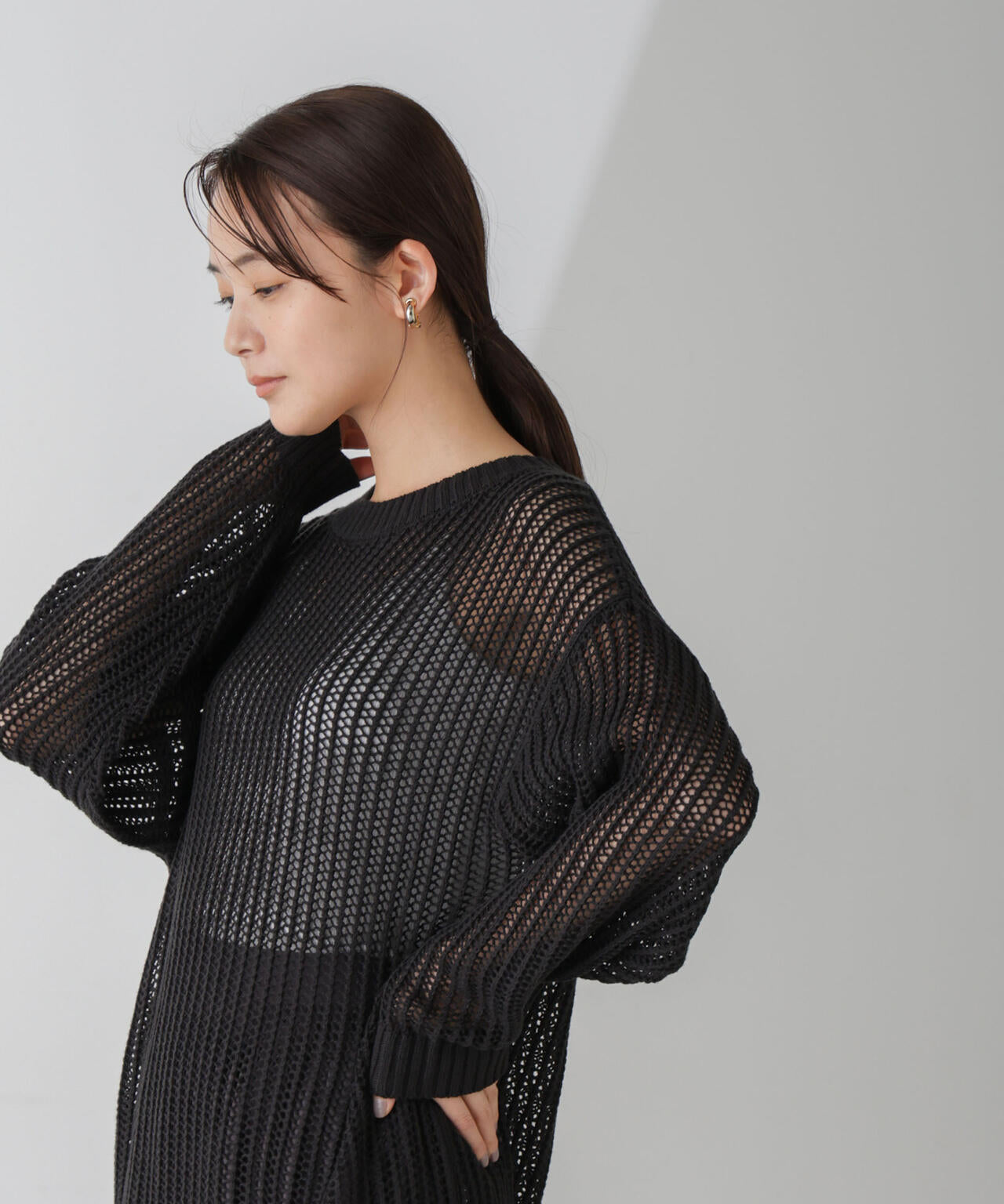 ワイドルーズメッシュニットトップス 6734222313