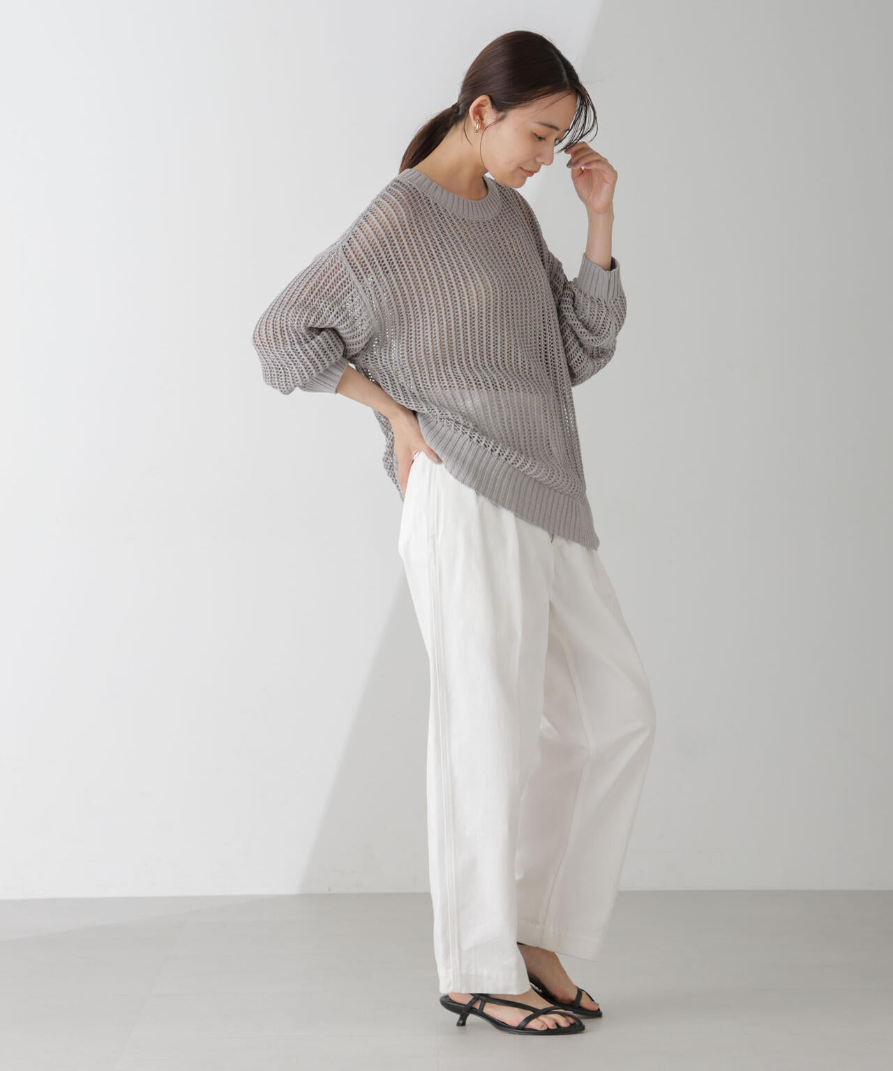 ワイドルーズメッシュニットトップス 6734222313