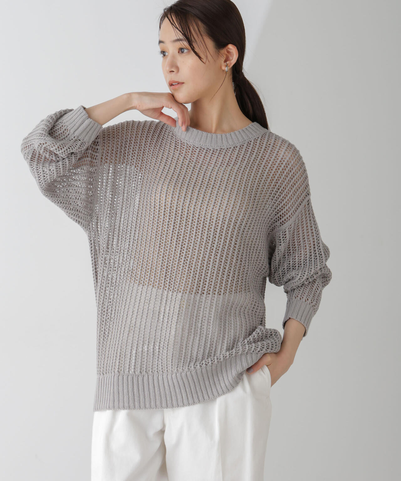 ワイドルーズメッシュニットトップス 6734222313