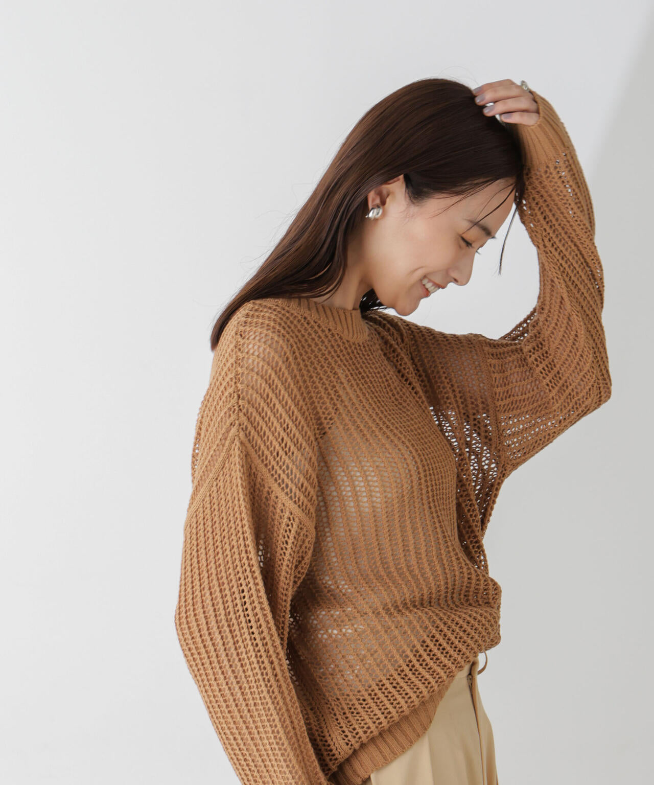 ワイドルーズメッシュニットトップス 6734222313