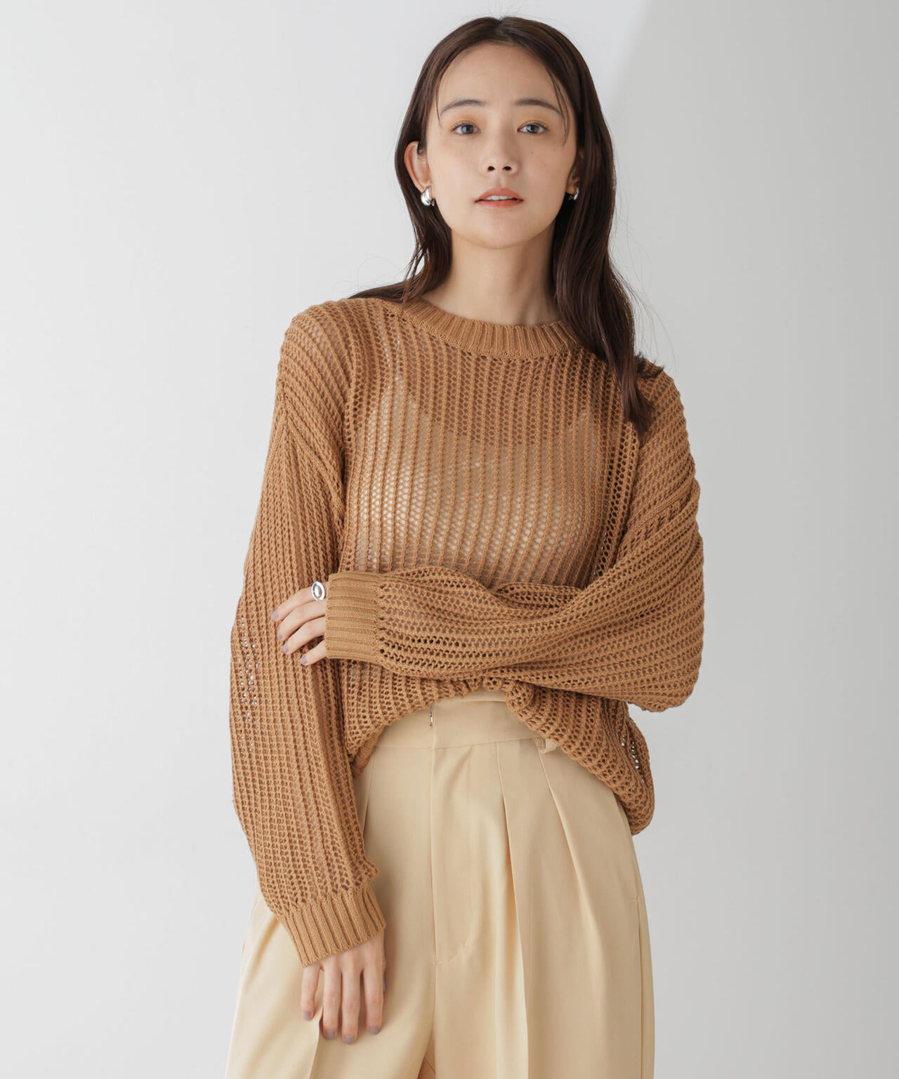 ワイドルーズメッシュニットトップス 6734222313