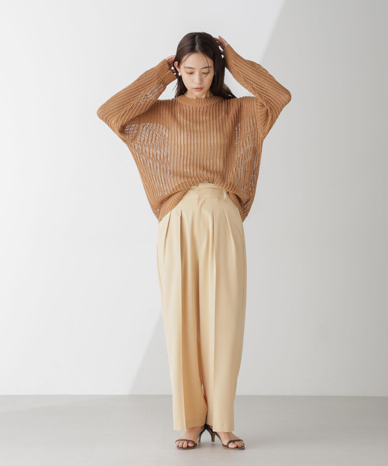 ワイドルーズメッシュニットトップス 6734222313