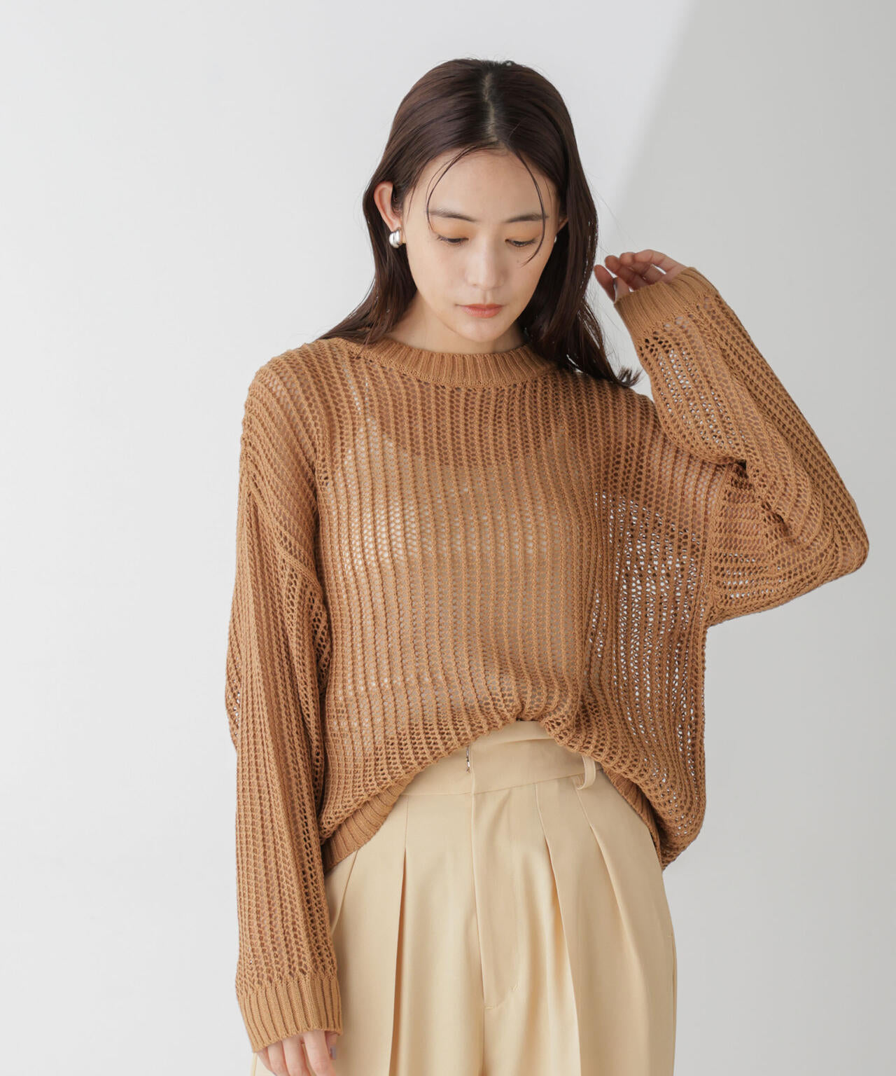 ワイドルーズメッシュニットトップス 6734222313