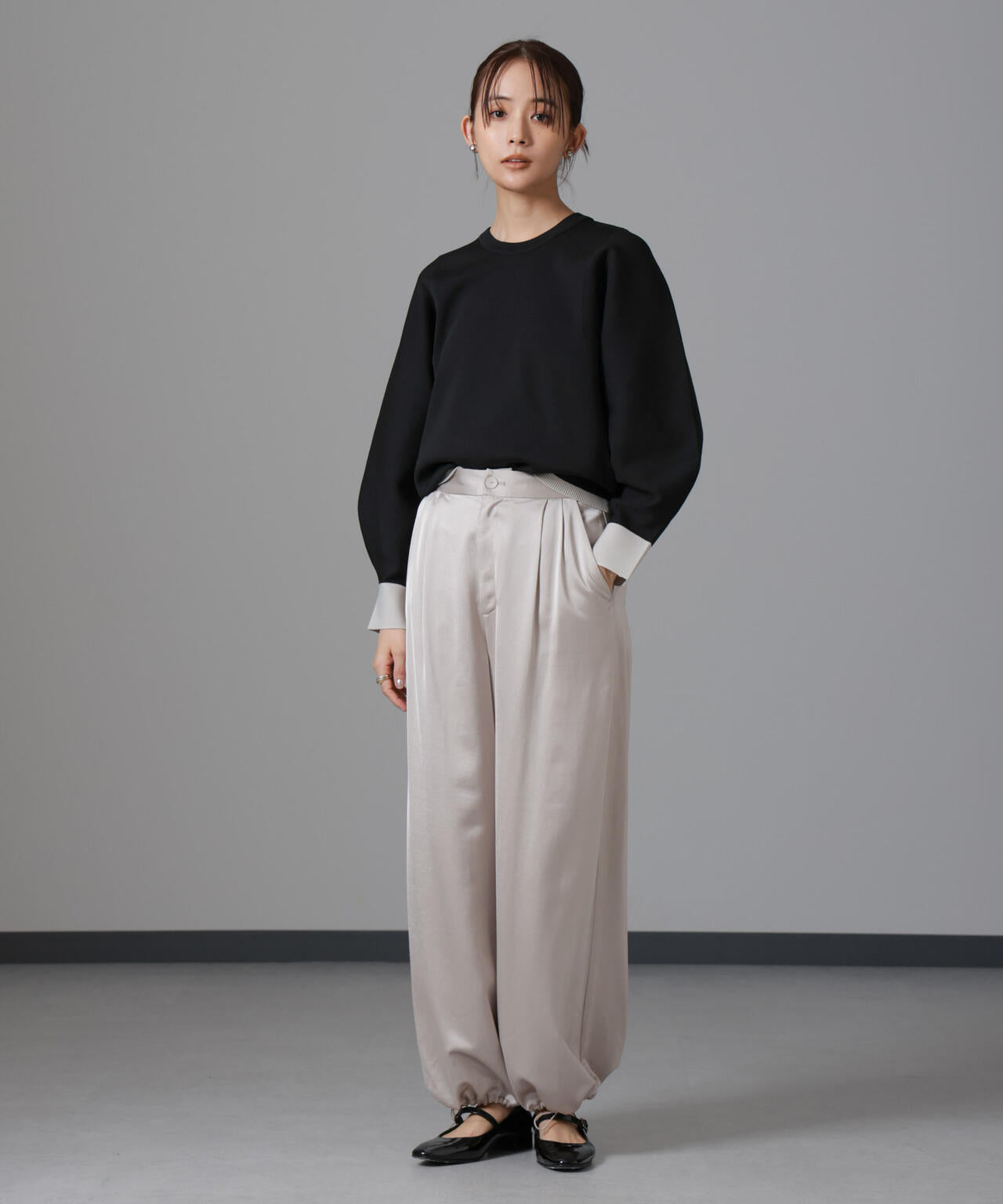 洗濯機洗い可 軽量バイカラークルーネックニット 6734222335