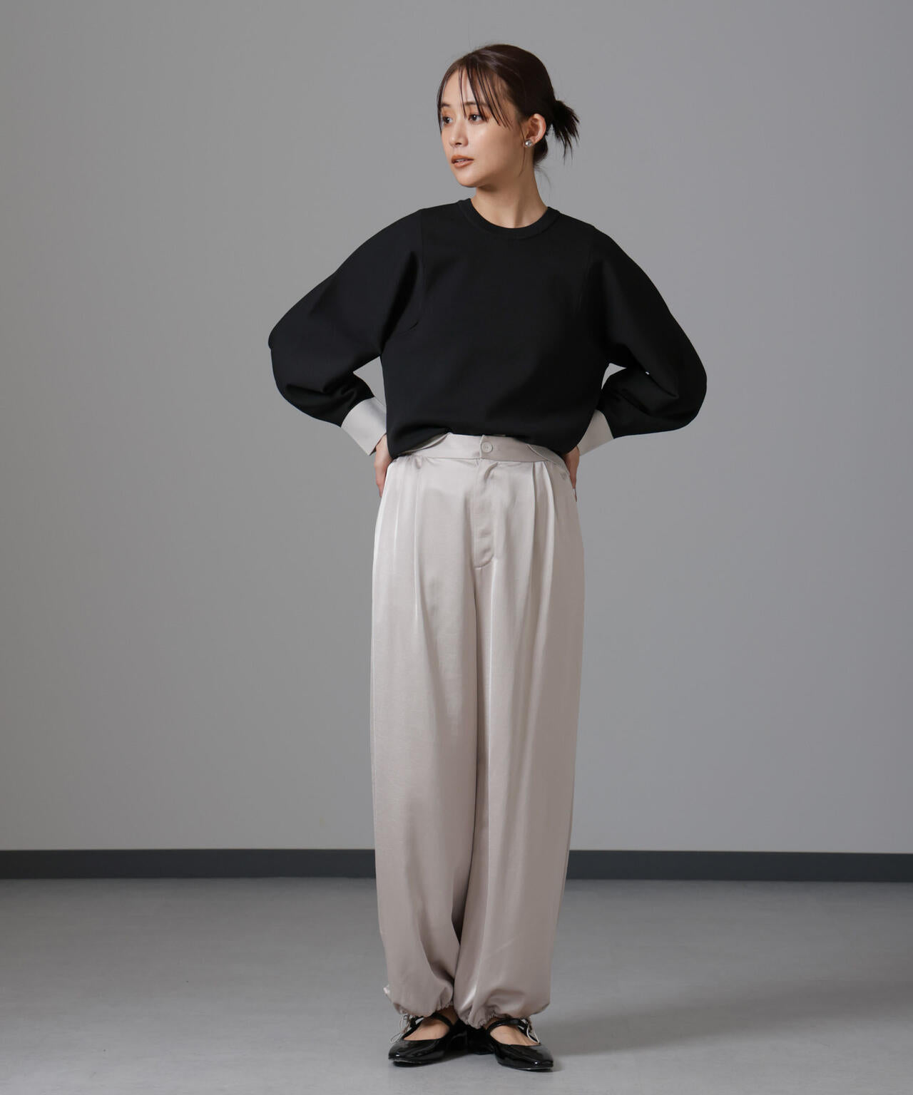 洗濯機洗い可 軽量バイカラークルーネックニット 6734222335