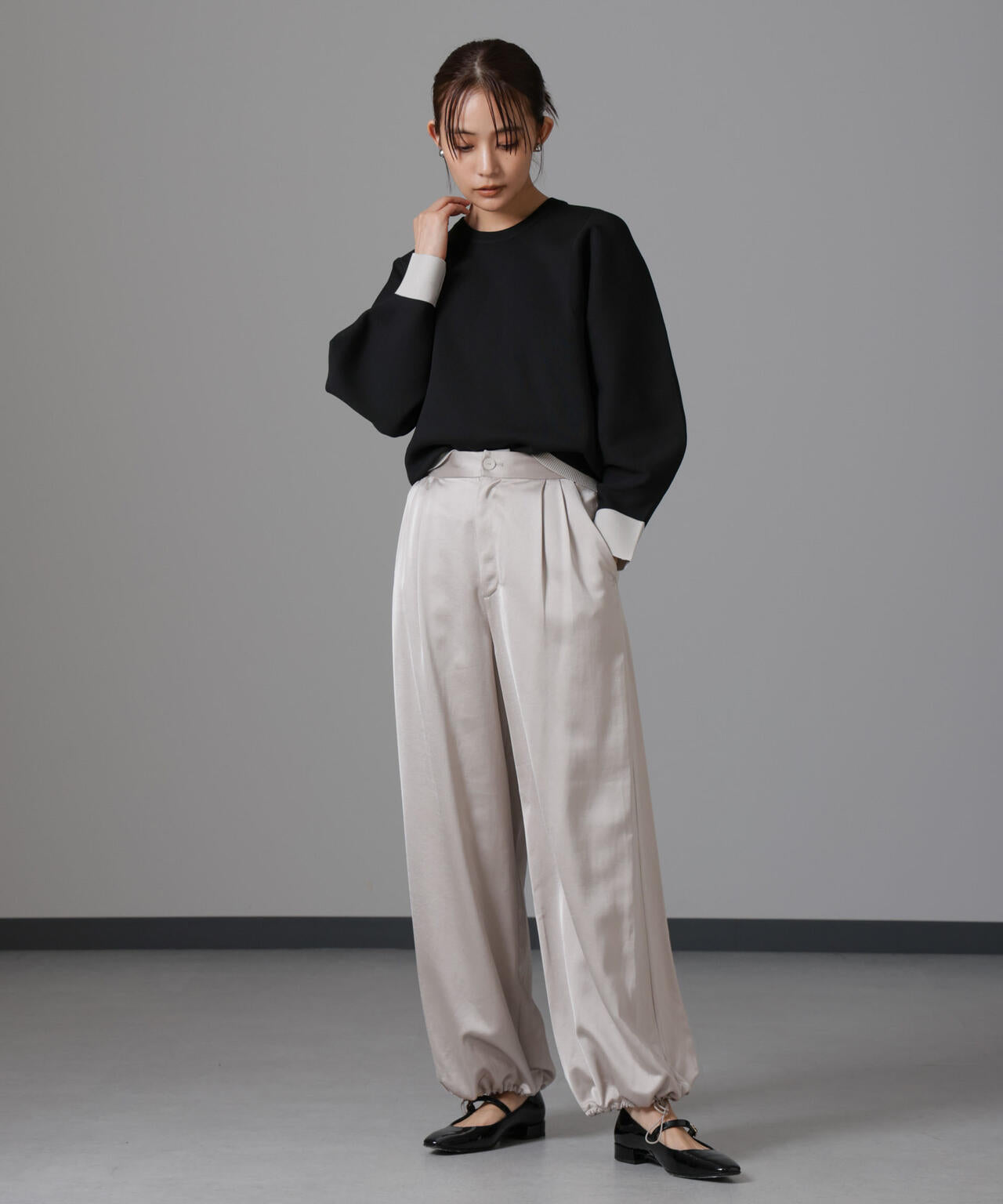 洗濯機洗い可 軽量バイカラークルーネックニット 6734222335