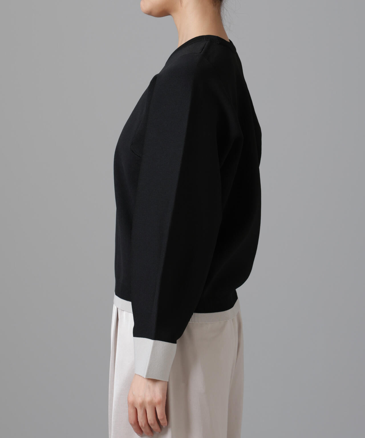 洗濯機洗い可 軽量バイカラークルーネックニット 6734222335