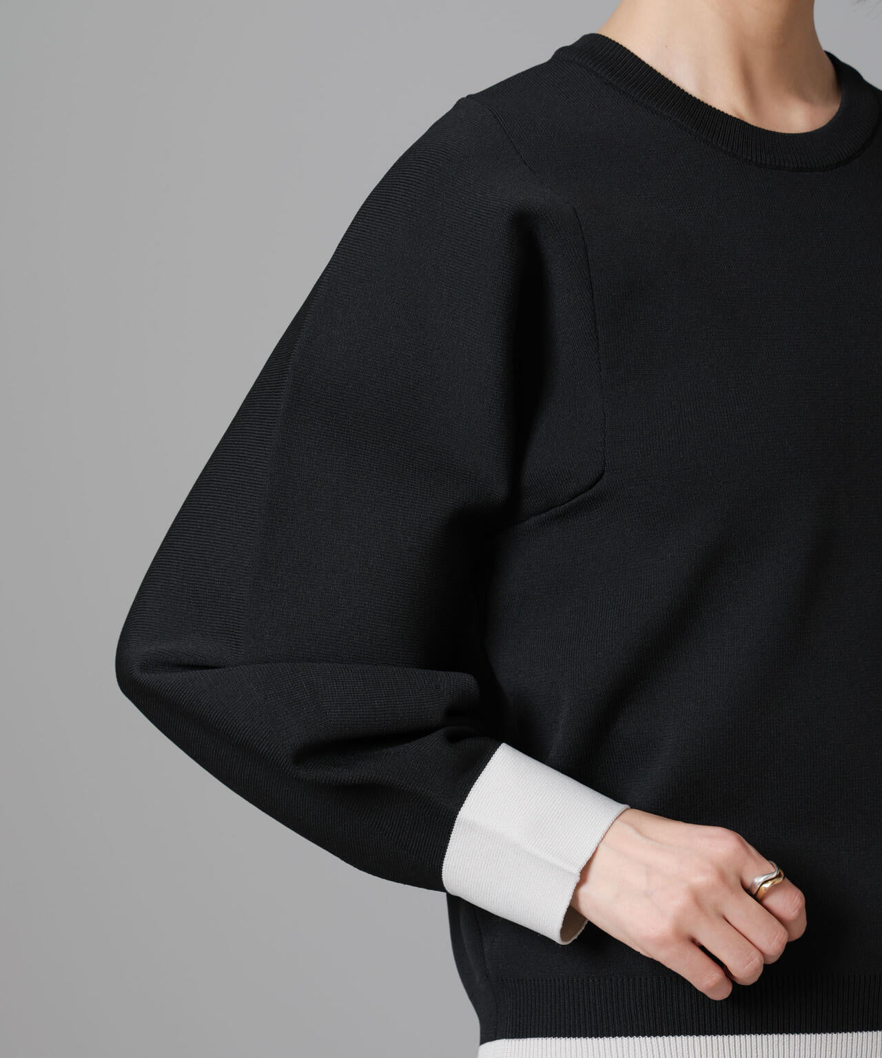 洗濯機洗い可 軽量バイカラークルーネックニット 6734222335