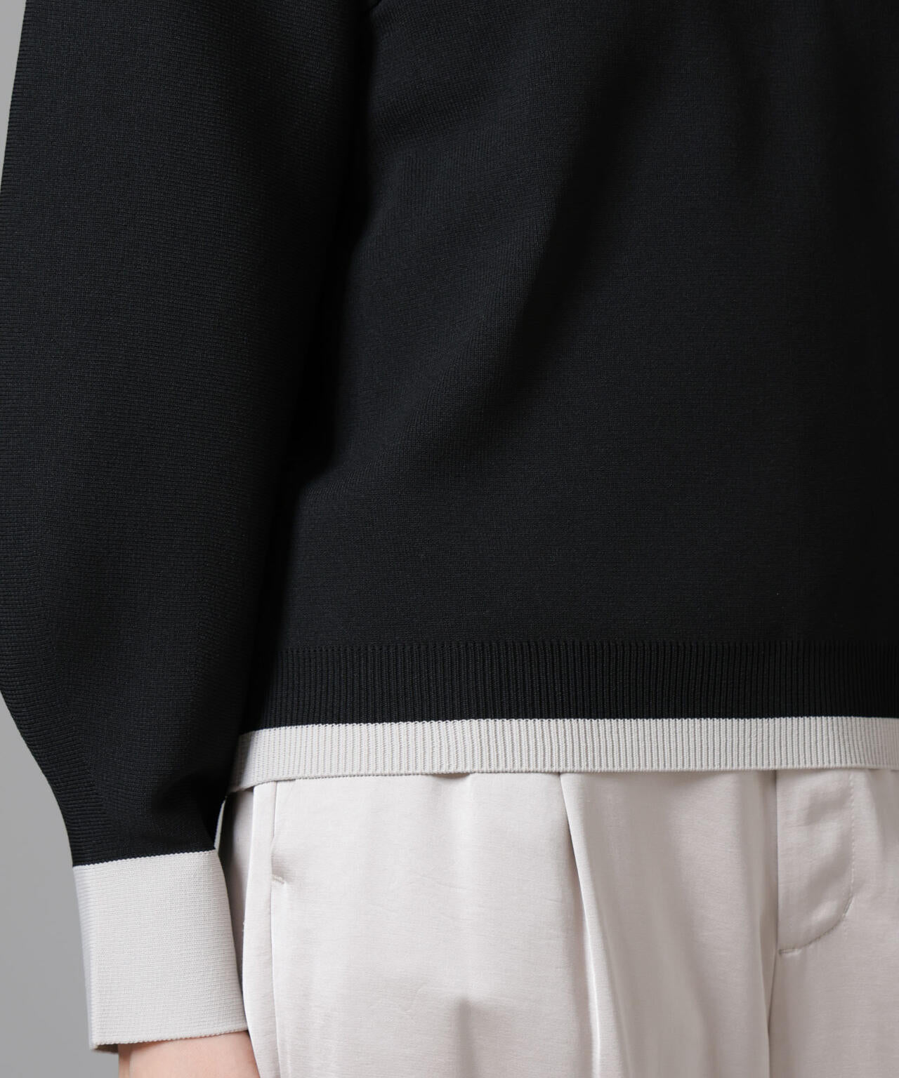 洗濯機洗い可 軽量バイカラークルーネックニット 6734222335