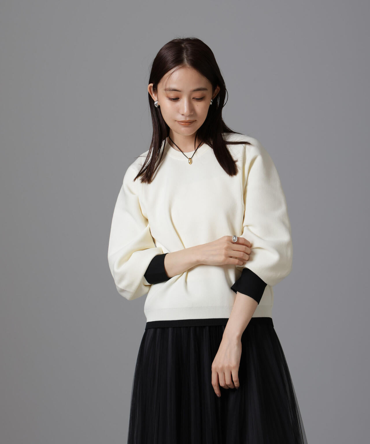 洗濯機洗い可 軽量バイカラークルーネックニット 6734222335