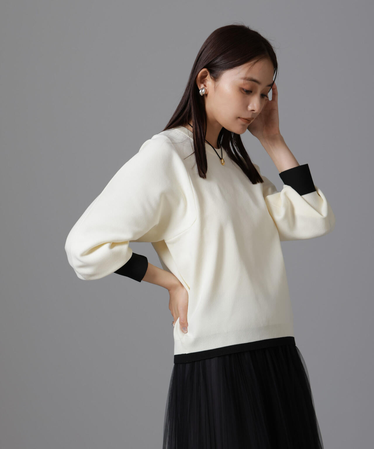 洗濯機洗い可 軽量バイカラークルーネックニット 6734222335