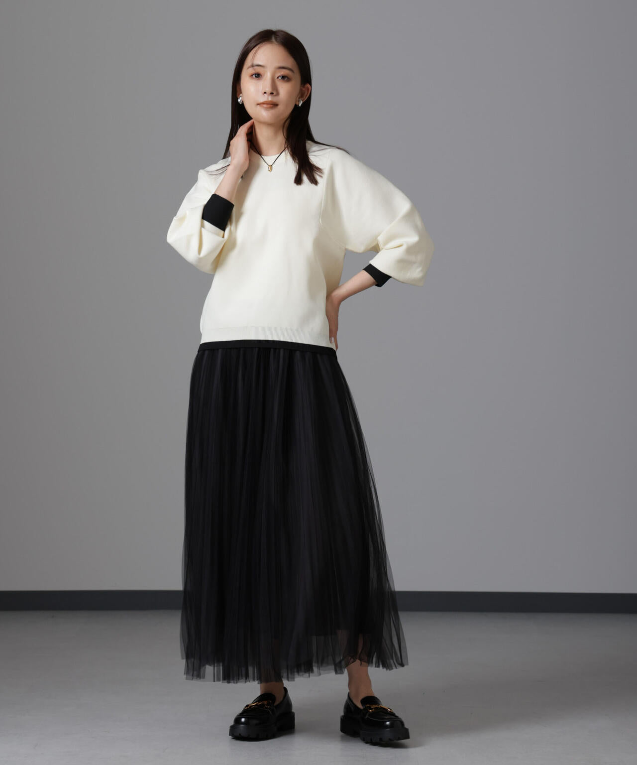 洗濯機洗い可 軽量バイカラークルーネックニット 6734222335