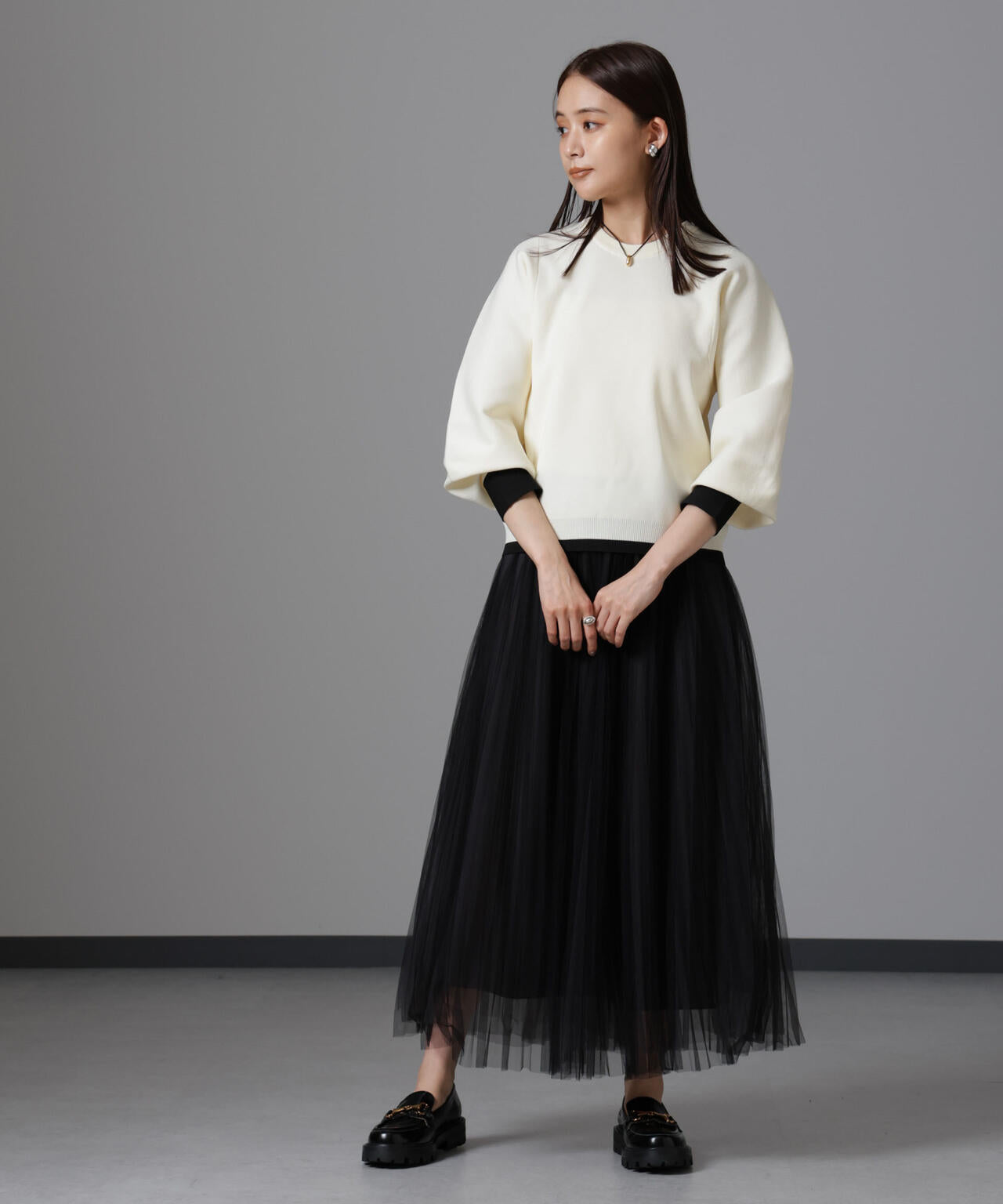 洗濯機洗い可 軽量バイカラークルーネックニット 6734222335