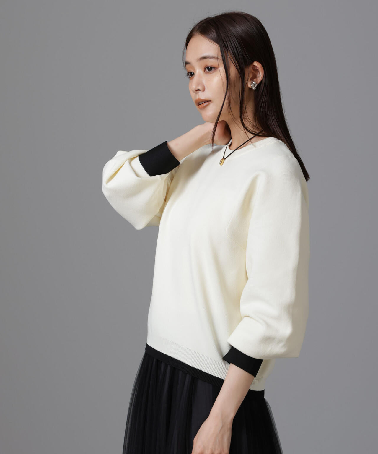 洗濯機洗い可 軽量バイカラークルーネックニット 6734222335