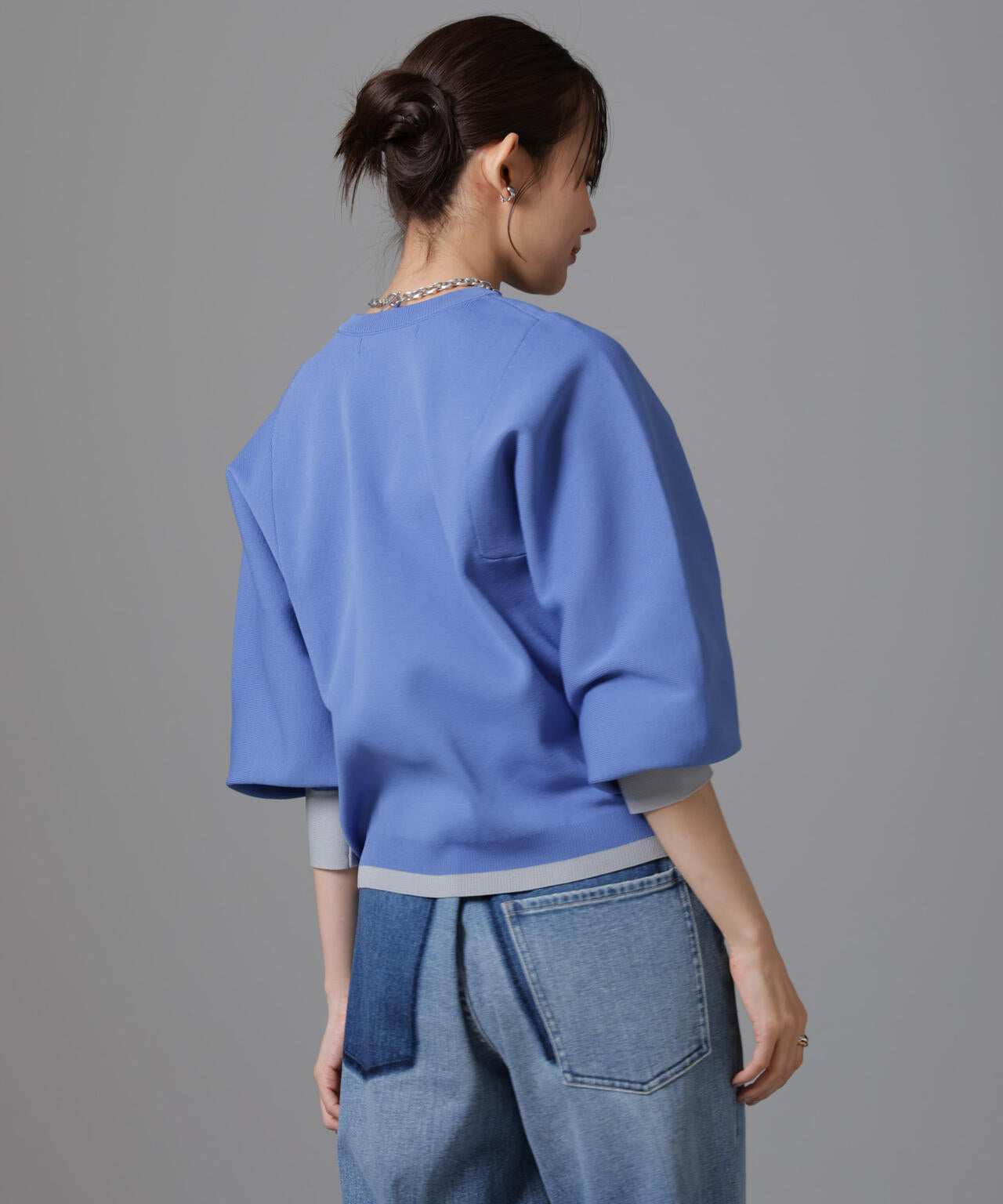 洗濯機洗い可 軽量バイカラークルーネックニット 6734222335