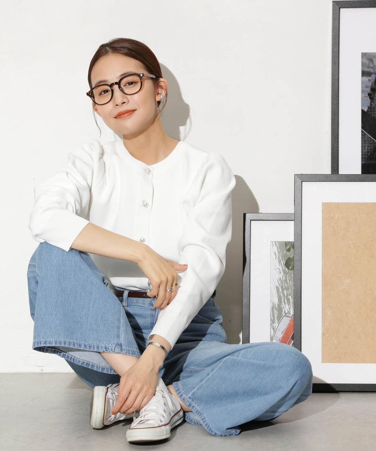 WEB限定/ライトスポンディッシュパールボタンカーディガン 6734222360