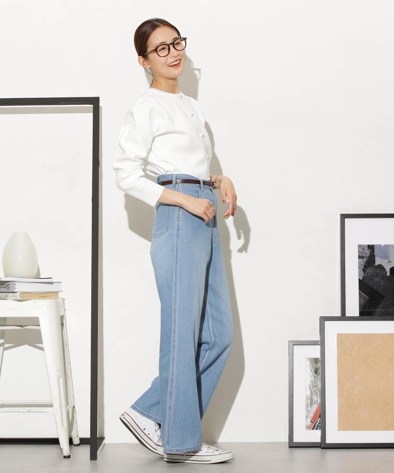 WEB限定/ライトスポンディッシュパールボタンカーディガン 6734222360