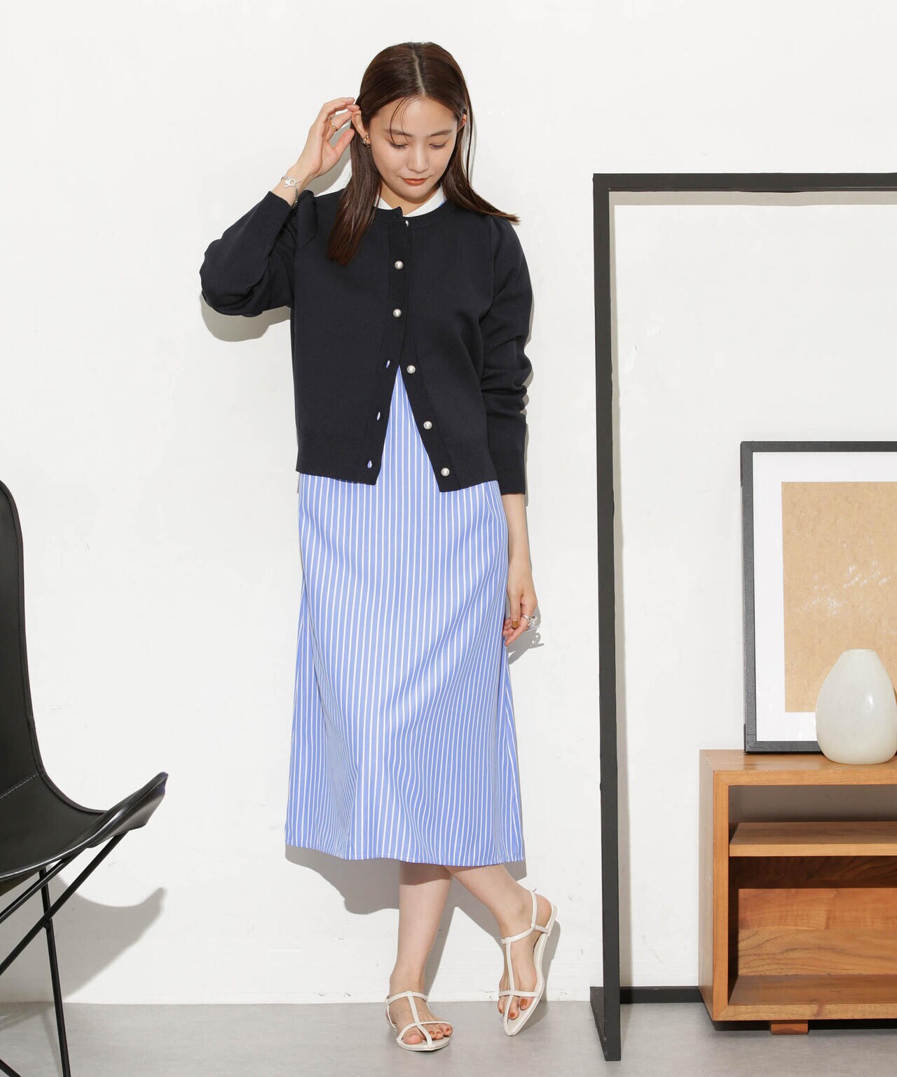 WEB限定/ライトスポンディッシュパールボタンカーディガン 6734222360