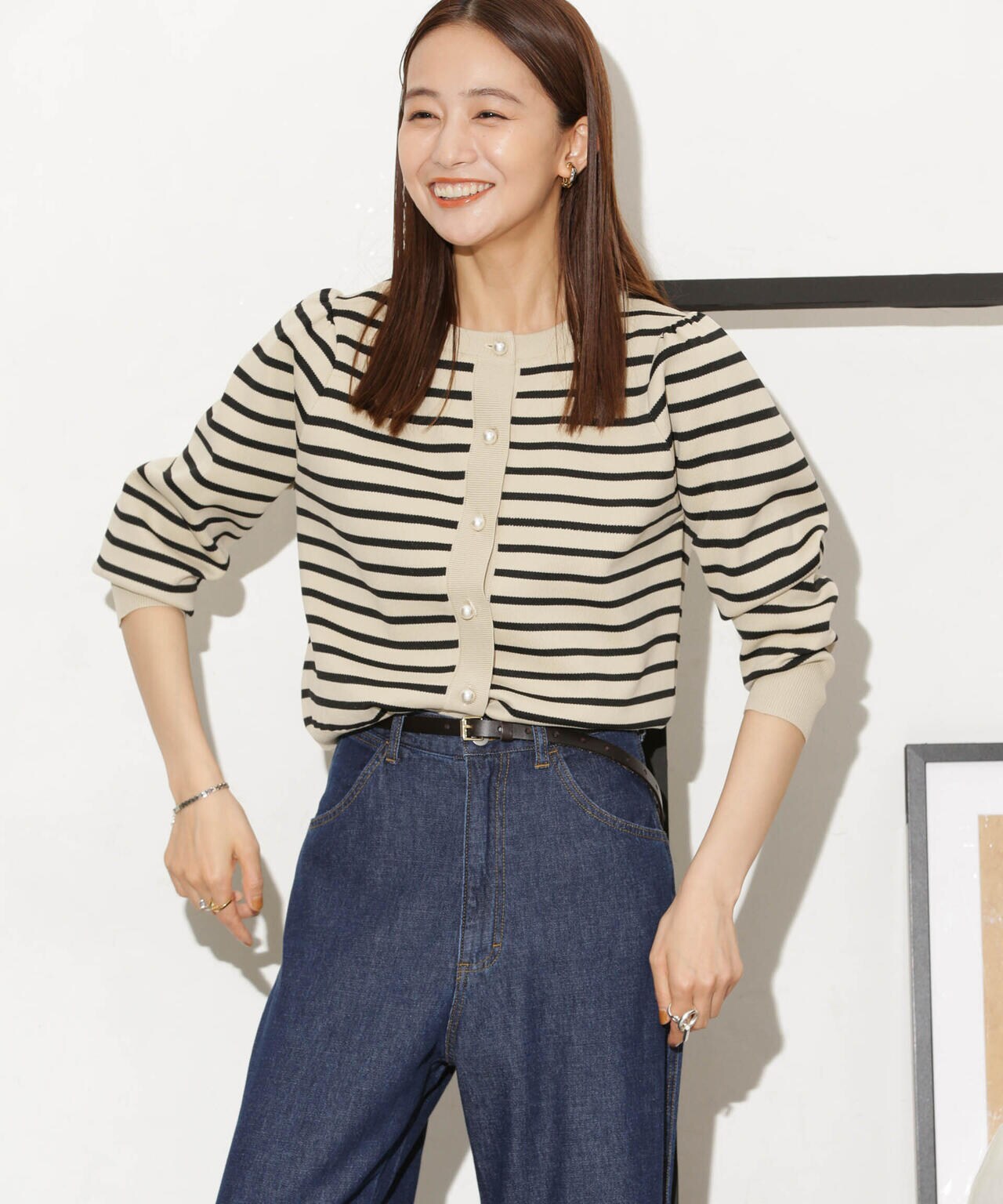 WEB限定/ライトスポンディッシュパールボタンカーディガン 6734222360