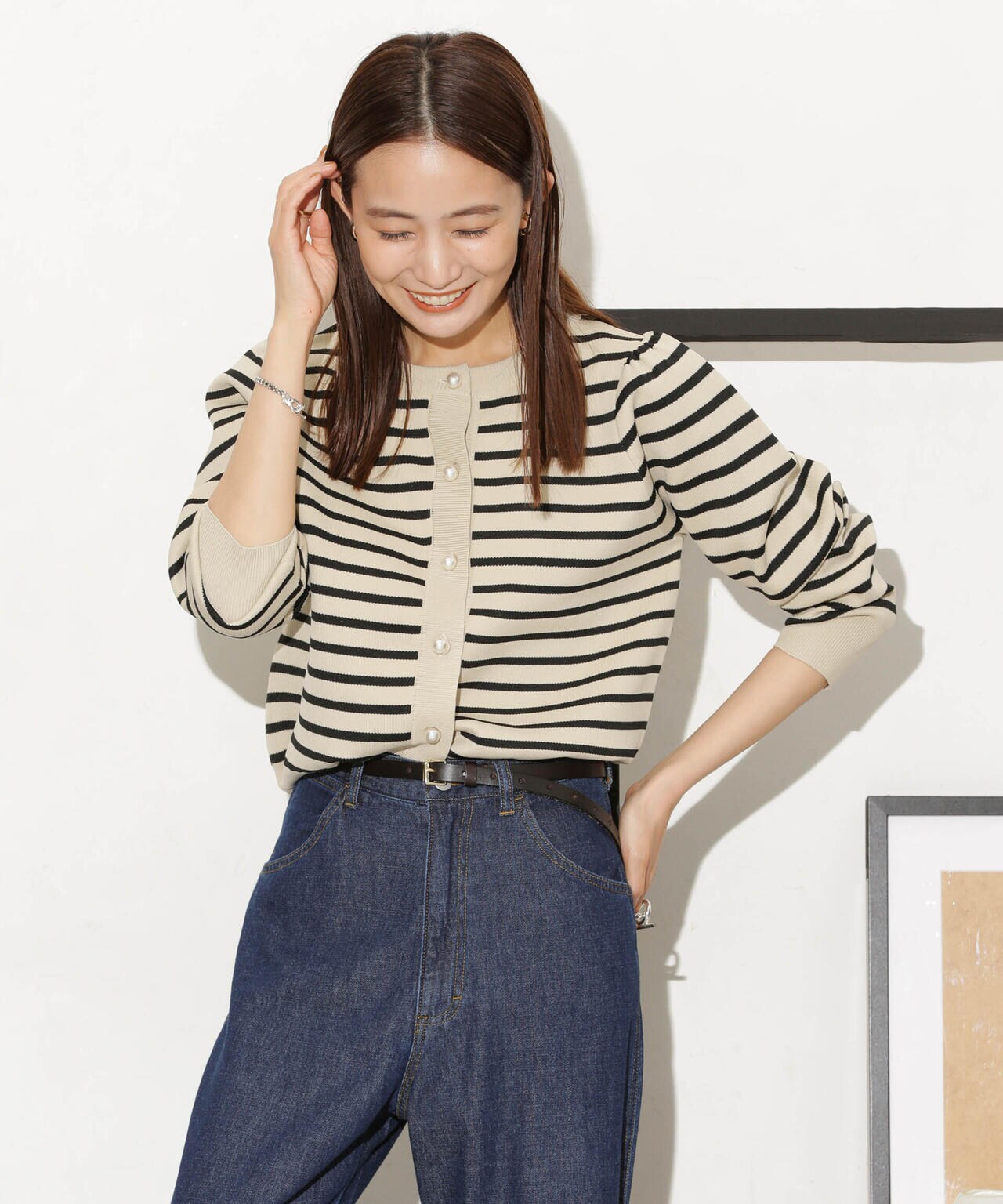 WEB限定/ライトスポンディッシュパールボタンカーディガン 6734222360