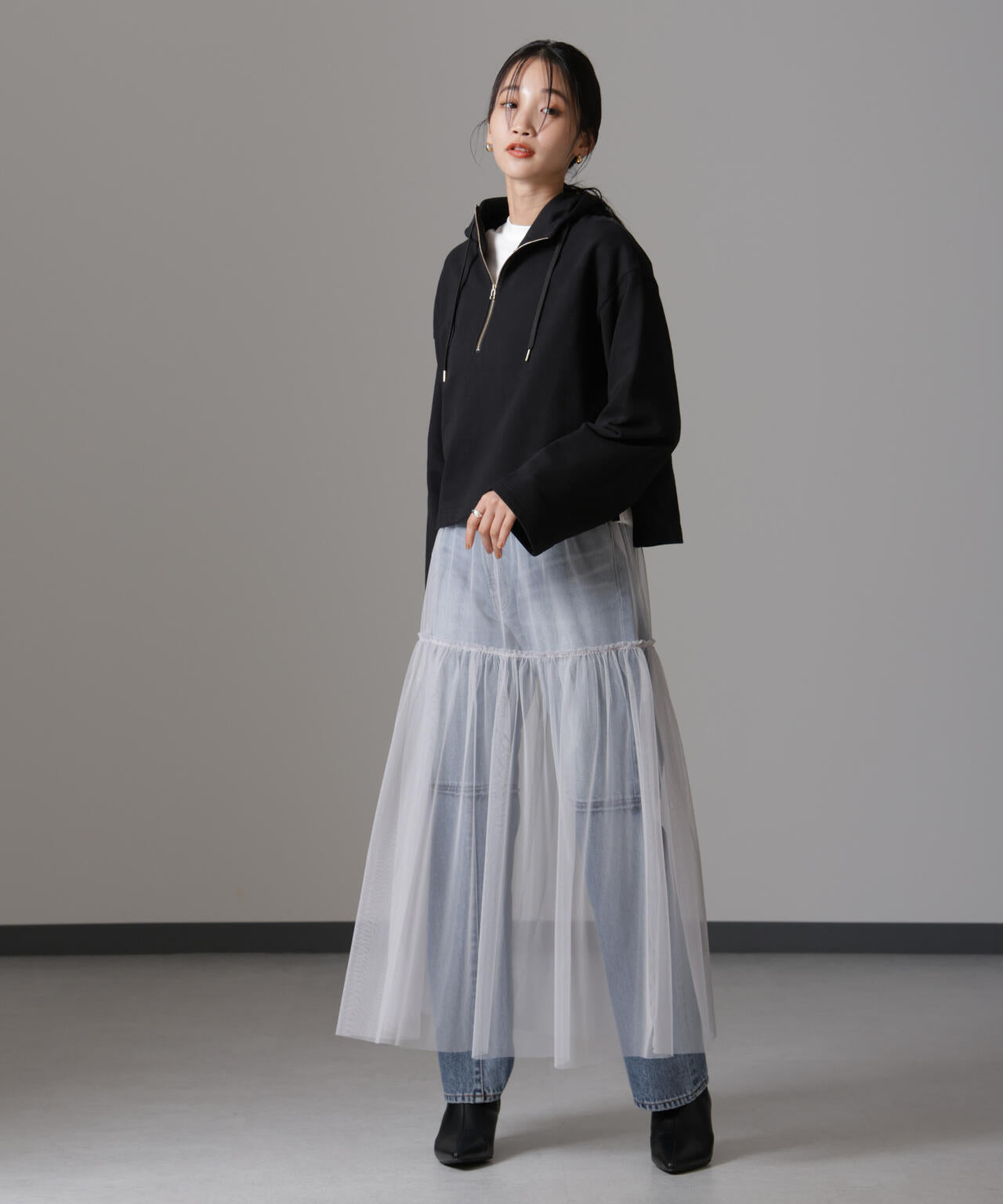 ハーフジップフードスウェットトップス(セットアップ可) 6734223310