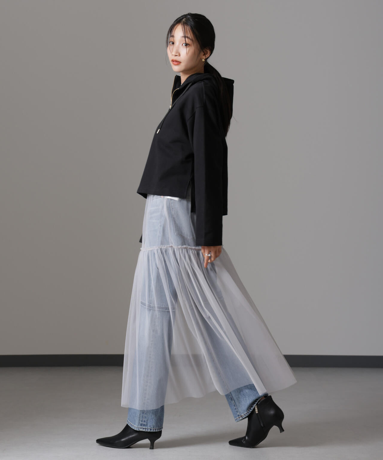 ハーフジップフードスウェットトップス(セットアップ可) 6734223310