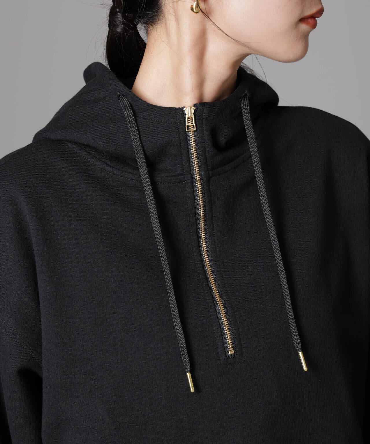 ハーフジップフードスウェットトップス(セットアップ可) 6734223310